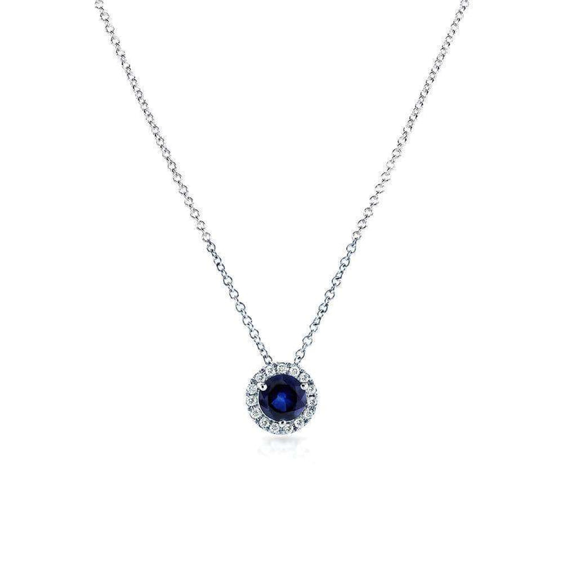 Kobelli rund blå safir och diamanthalohalsband 4/5 karat (ctw) i 14k vitguld 61990RBS