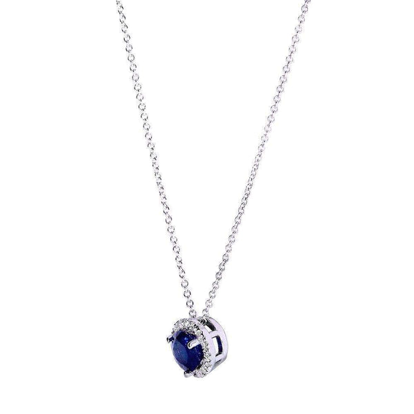 Kobelli Round Blue Sapphire and Diamond Halo Necklace 4/5 Carat (ctw) in 14k White Gold 61990RBS