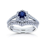 Vintage-Stern-Halo-Brautset (Natürliche Diamantseiten) – Mehrere Optionen