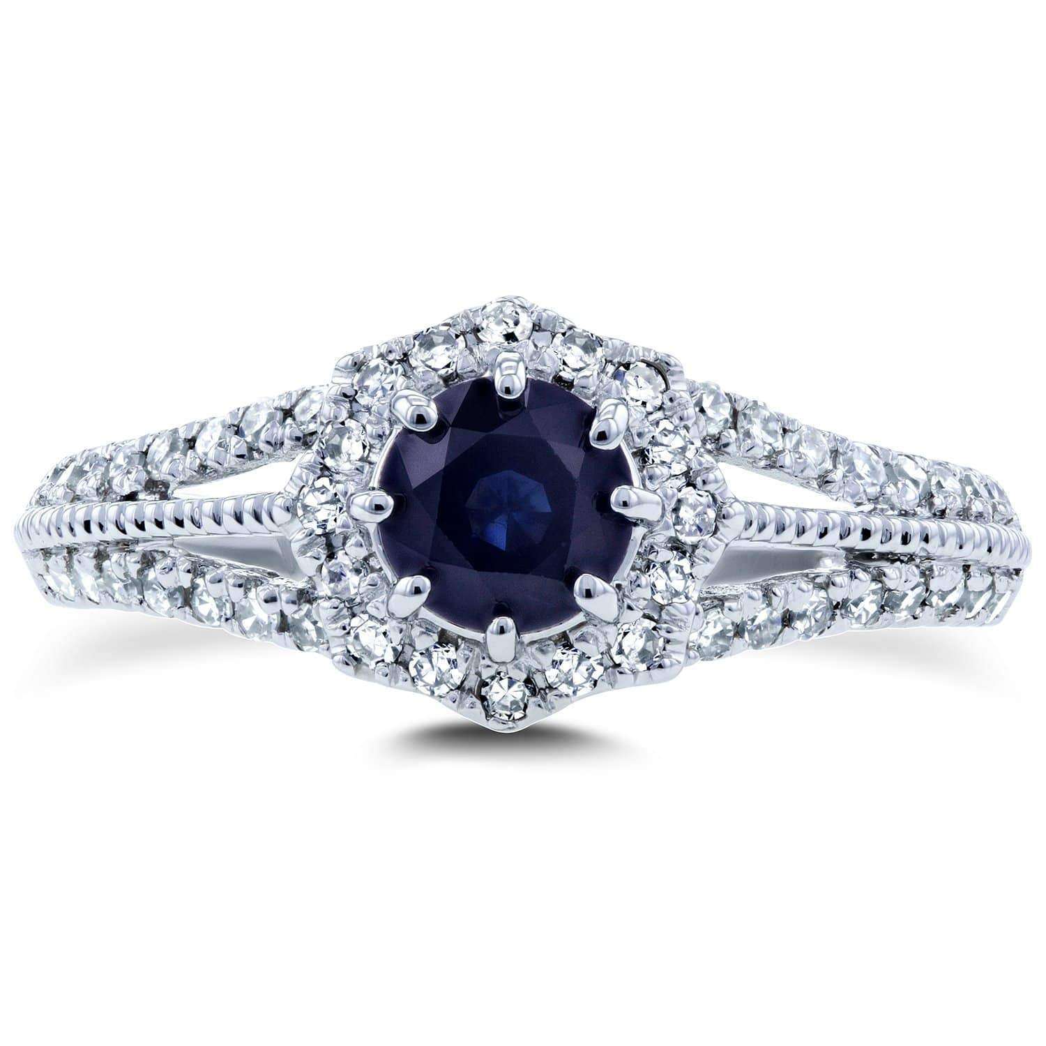 Kobelli Vintage Sapphire & Diamond Engagement Ring 1 Carat (ctw) in 14k White Gold