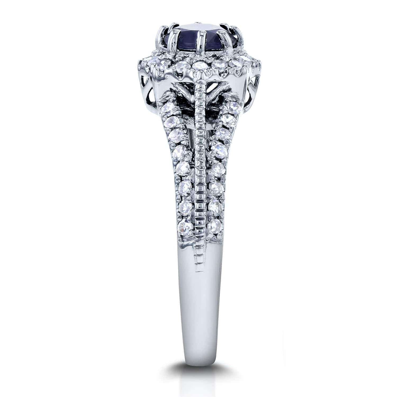 Kobelli Vintage Sapphire & Diamond Engagement Ring 1 Carat (ctw) in 14k White Gold