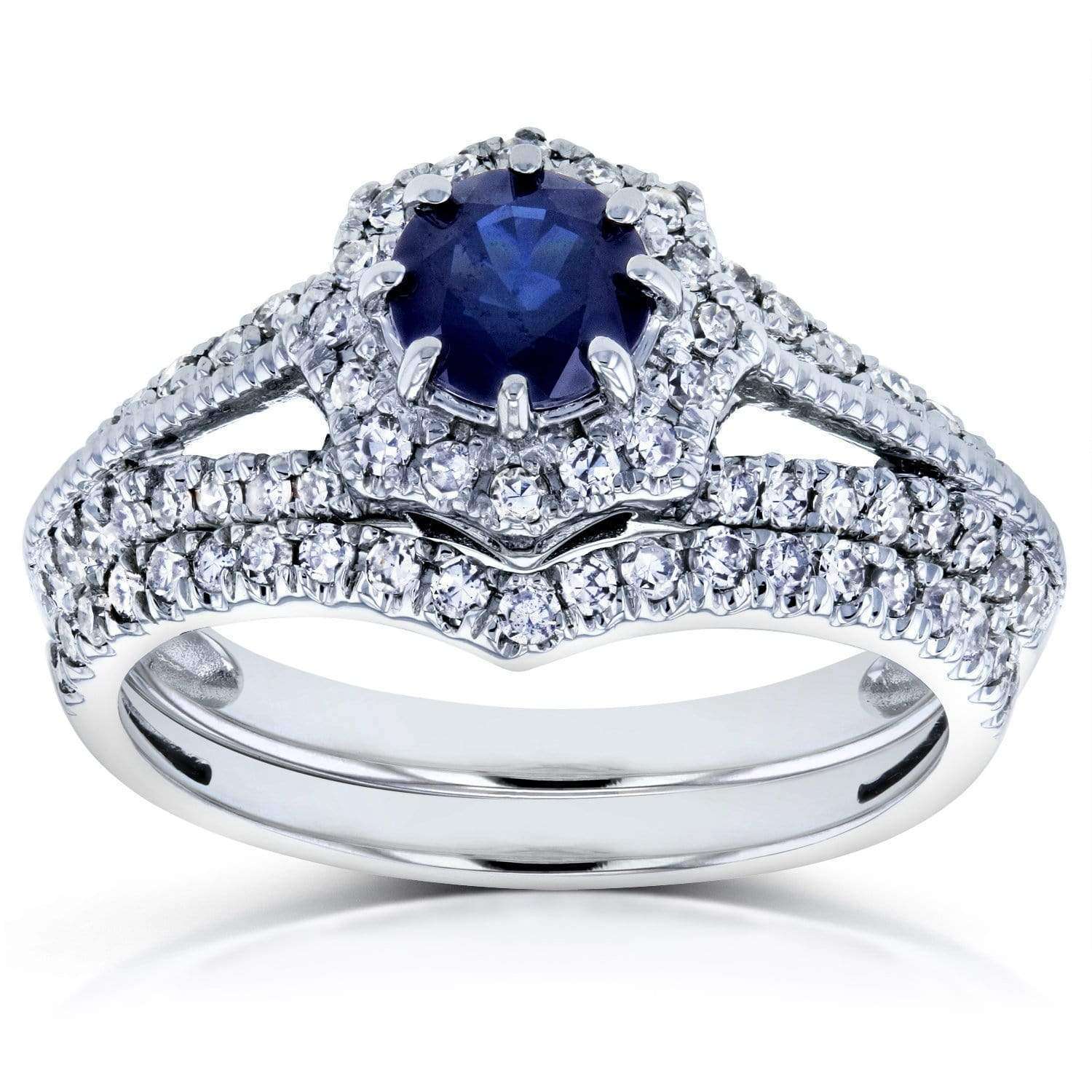 Kobelli Sapphire and 1/2ct TDW Diamond Star Halo Bridal Set 14k White Gold (2 Piece Set)