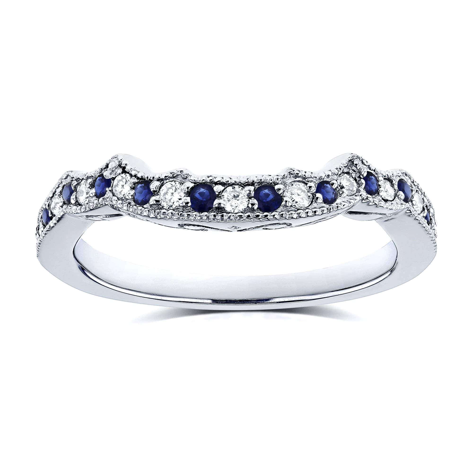 Kobelli 1/5ct TCW Sapphire and Diamond Contour Wedding Ring in 14k White Gold