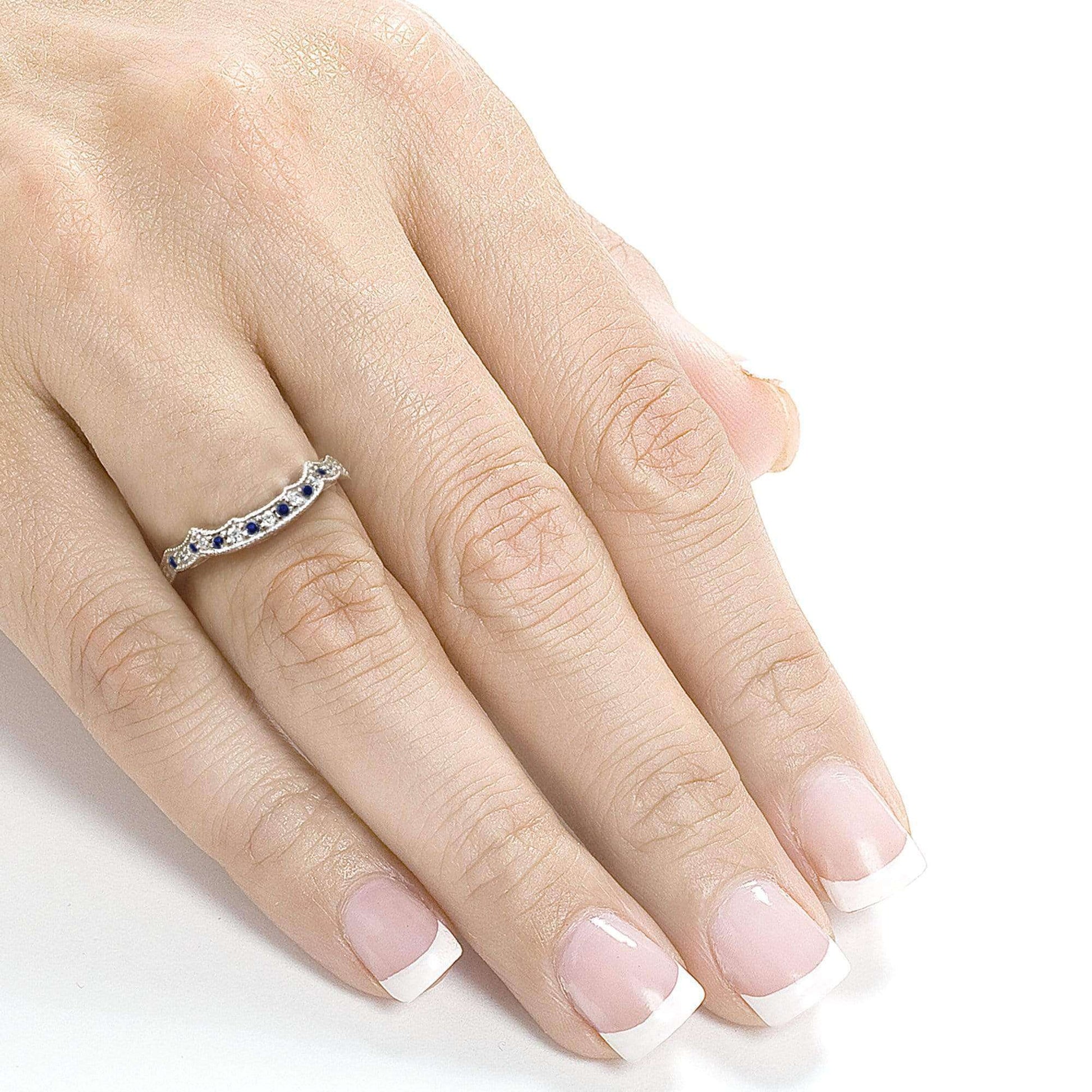 Kobelli 1/5ct TCW Sapphire and Diamond Contour Wedding Ring in 14k White Gold