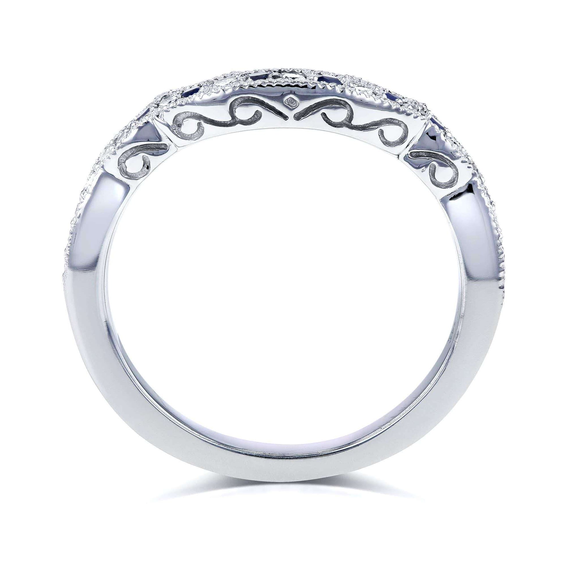 Kobelli 1/5ct TCW Sapphire and Diamond Contour Wedding Ring in 14k White Gold