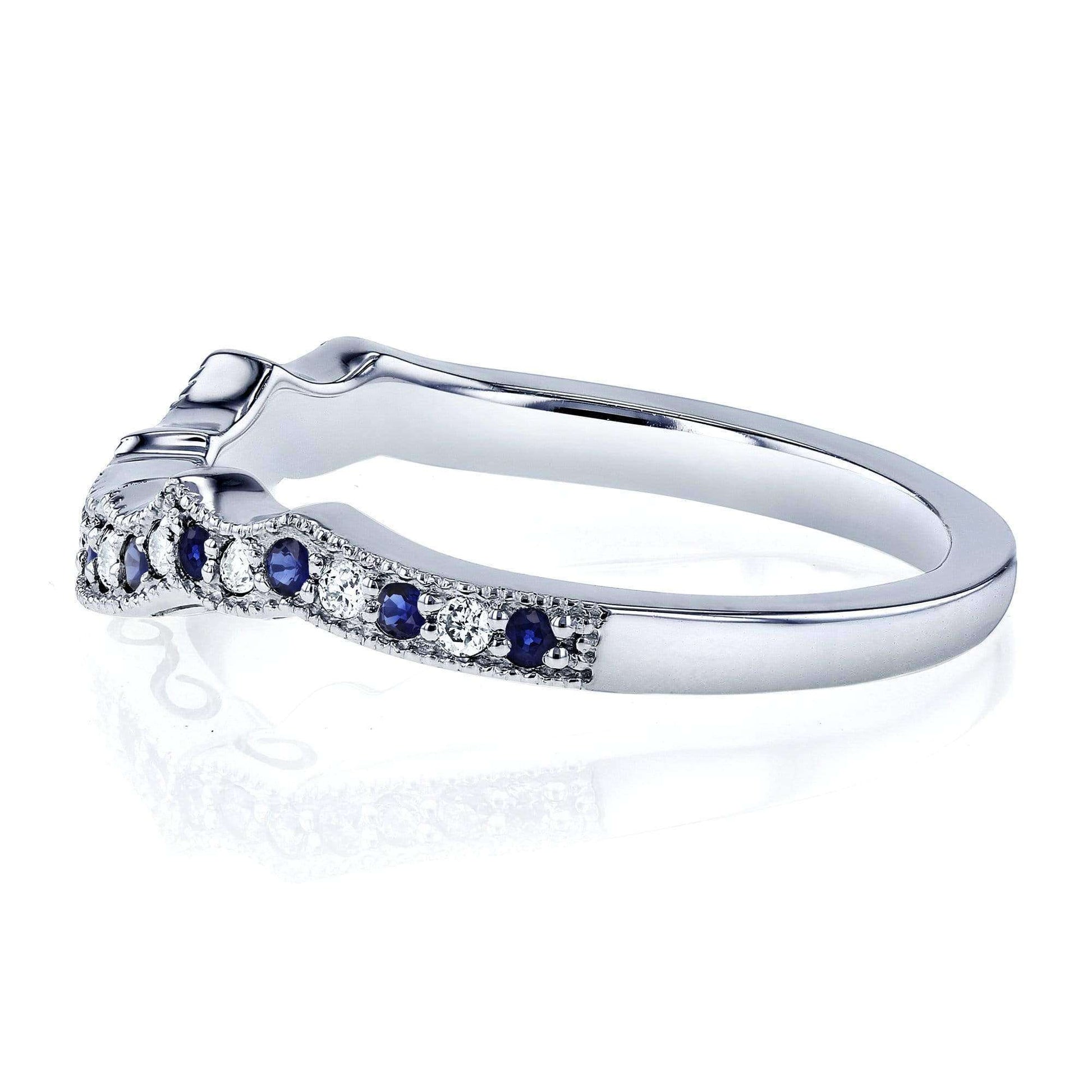 Kobelli 1/5ct TCW Sapphire and Diamond Contour Wedding Ring in 14k White Gold