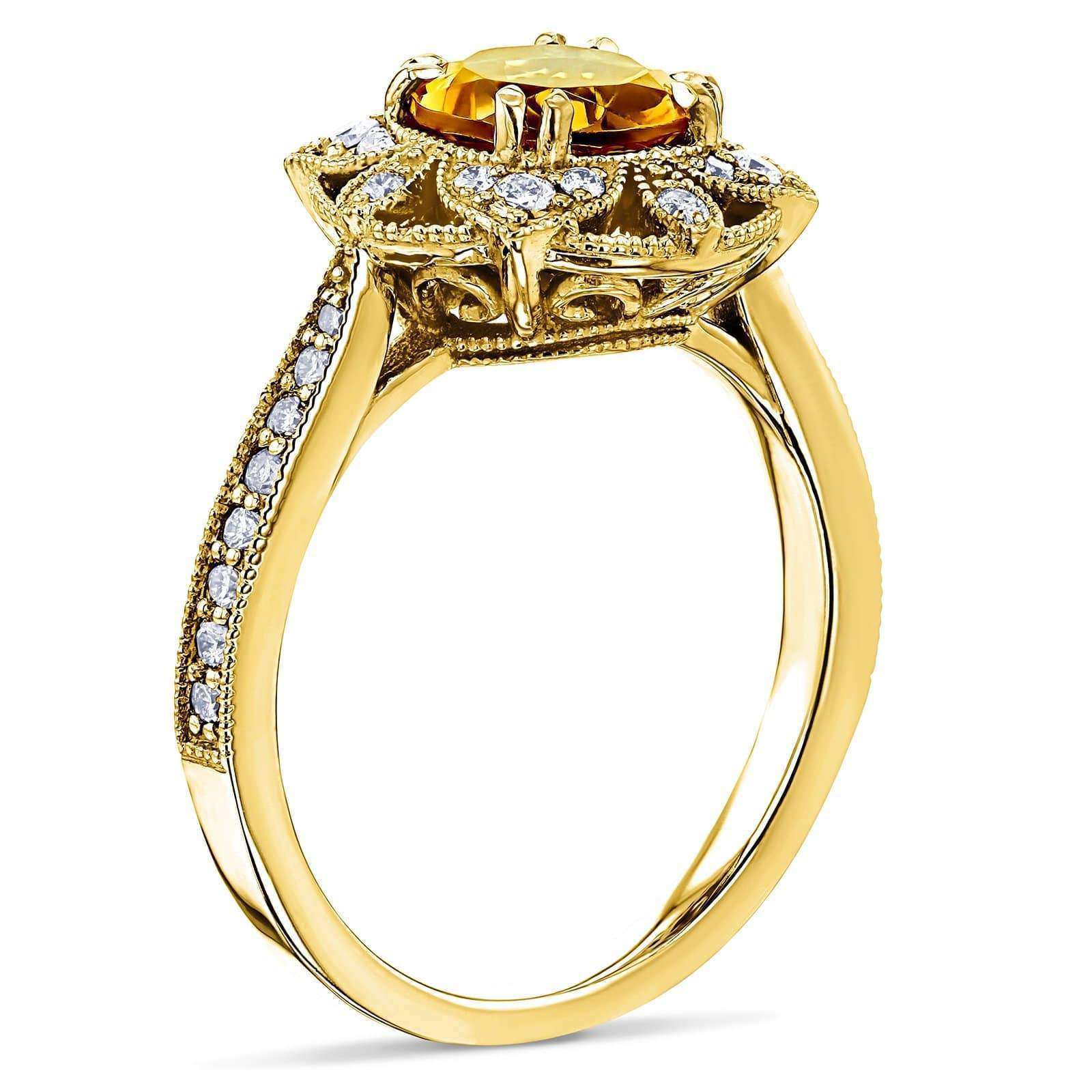 Kobelli Citrine Lotus Flower Solid 14k Gold Ring