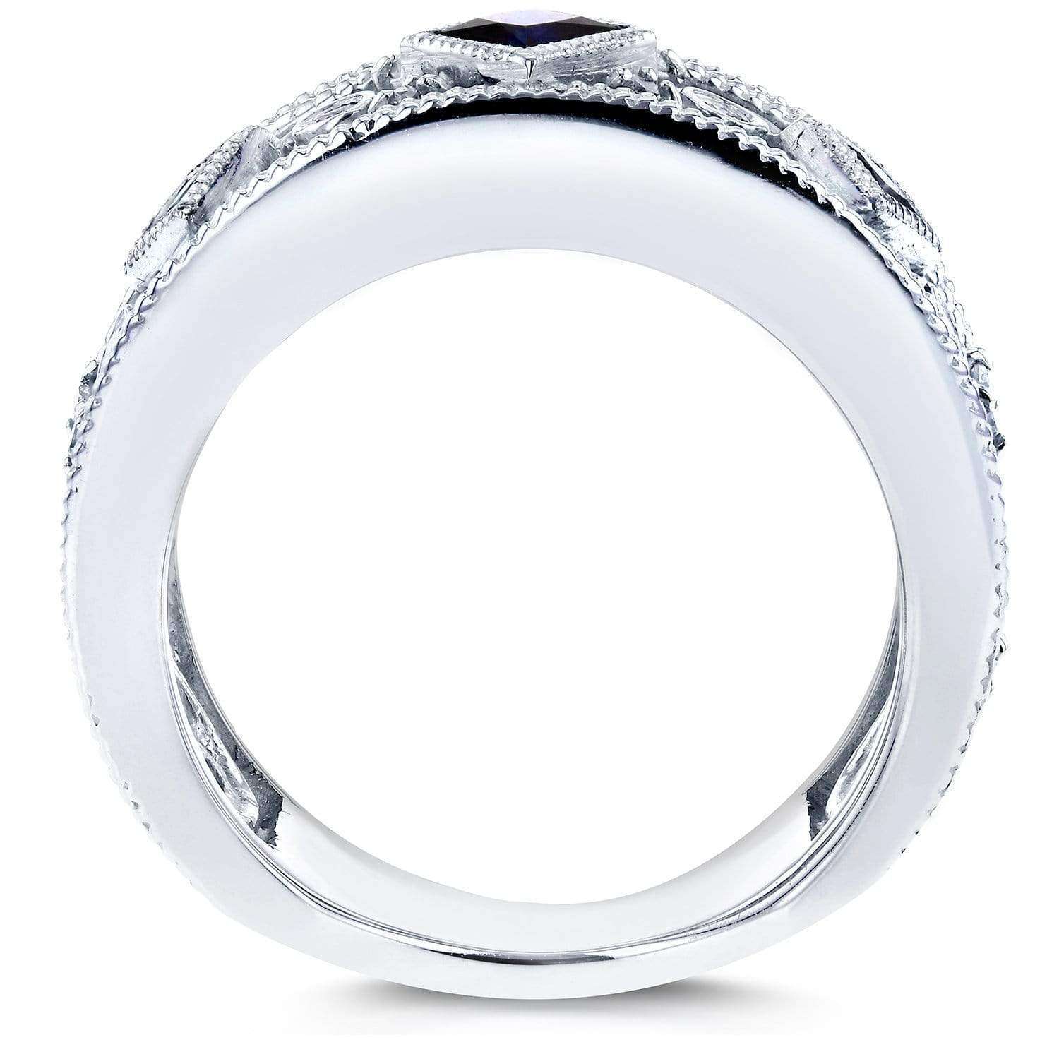 Kobelli Diamond and Blue Sapphire  Milgrain Band 1/2 CTW in 14k White Gold