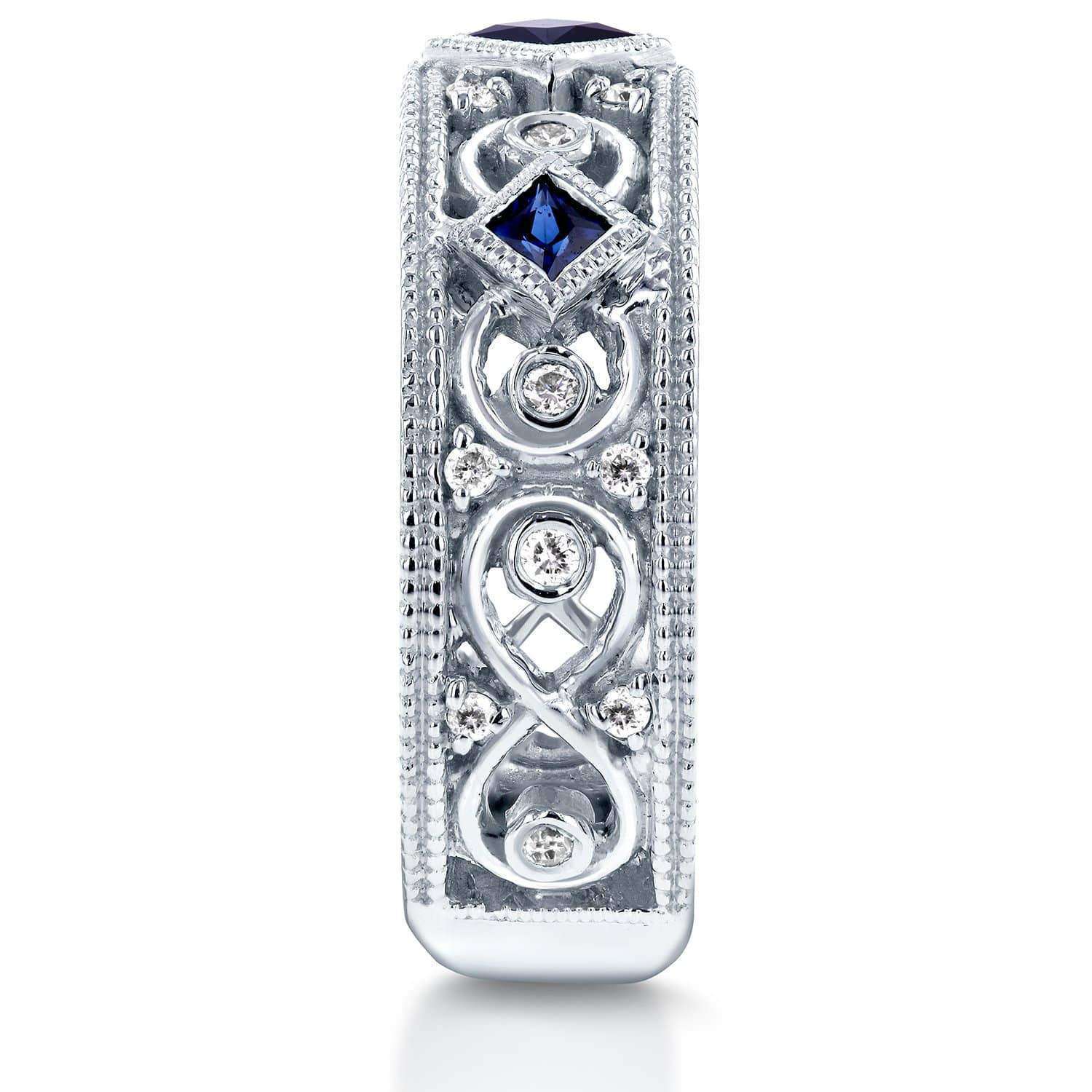 Kobelli Diamond and Blue Sapphire  Milgrain Band 1/2 CTW in 14k White Gold
