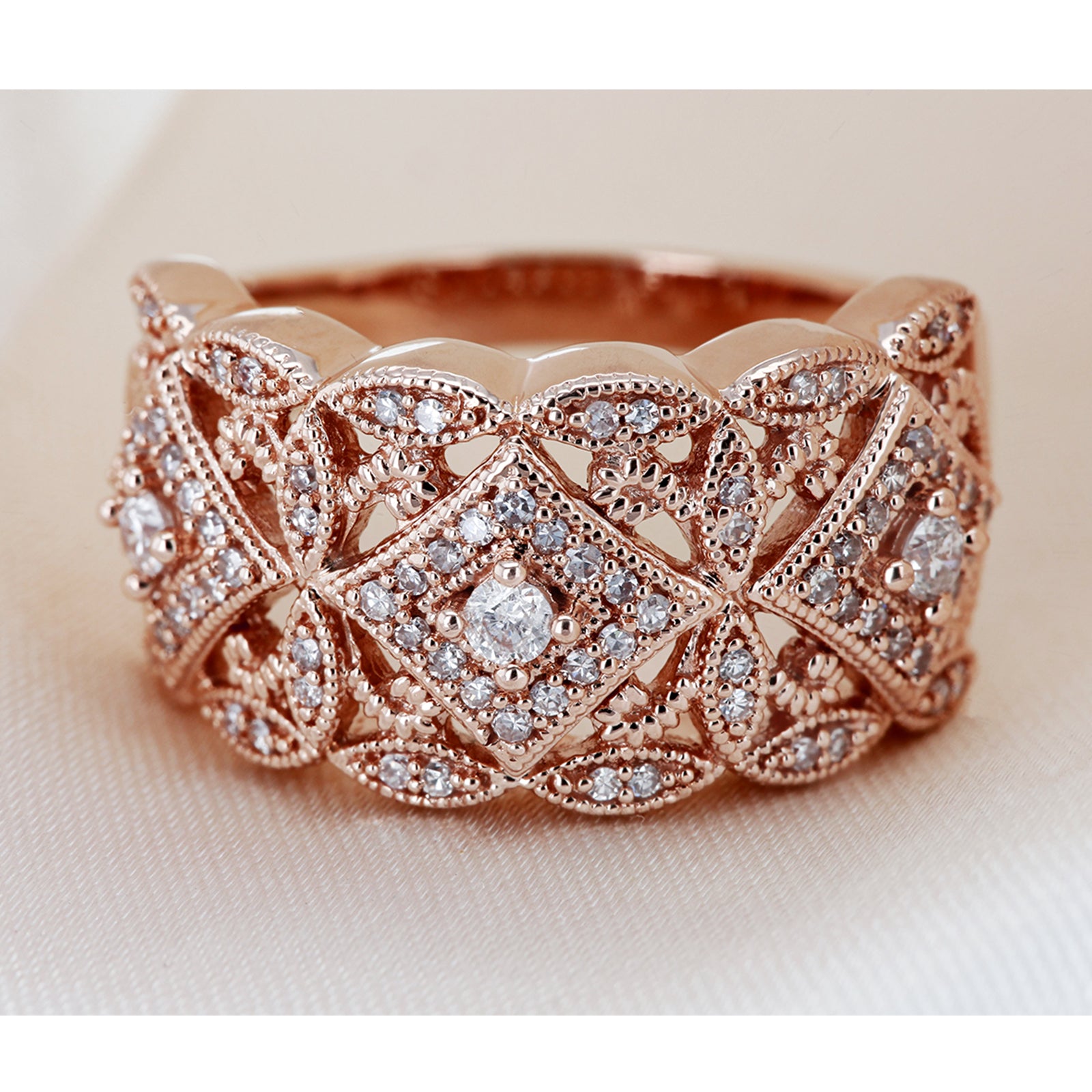 0.5 Carat Natural Diamond Filigree Milestone Ring