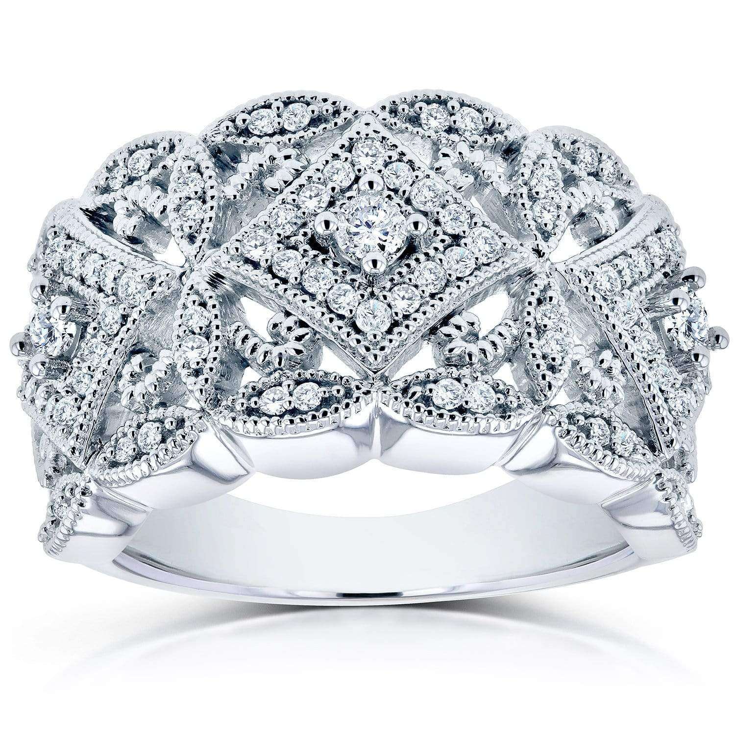 Kobelli Diamond Antique Filigree Wide Anniversary Ring 1/2 carat (ctw) in 10K White Gold