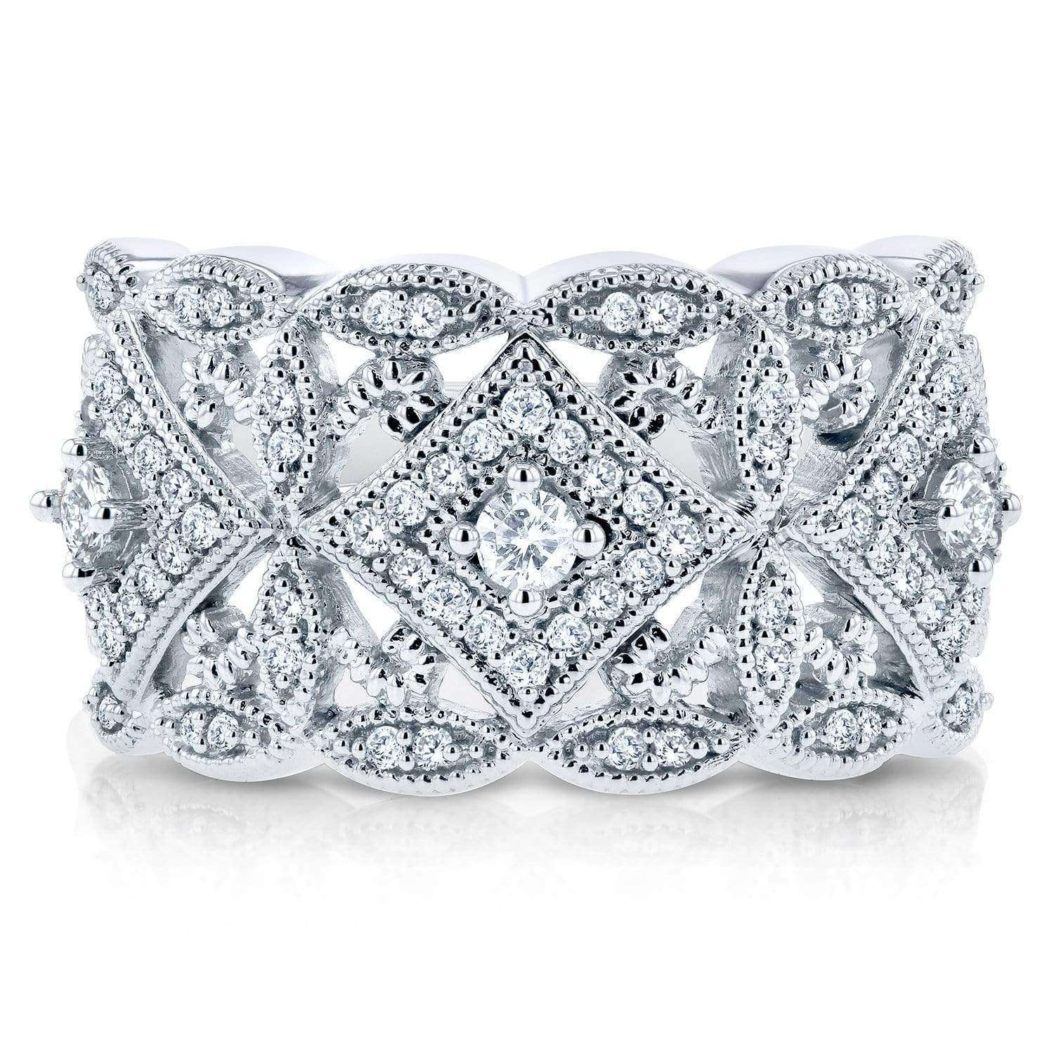 Kobelli Diamond Antique Filigree Wide Anniversary Ring 1/2 carat (ctw) in 10K White Gold
