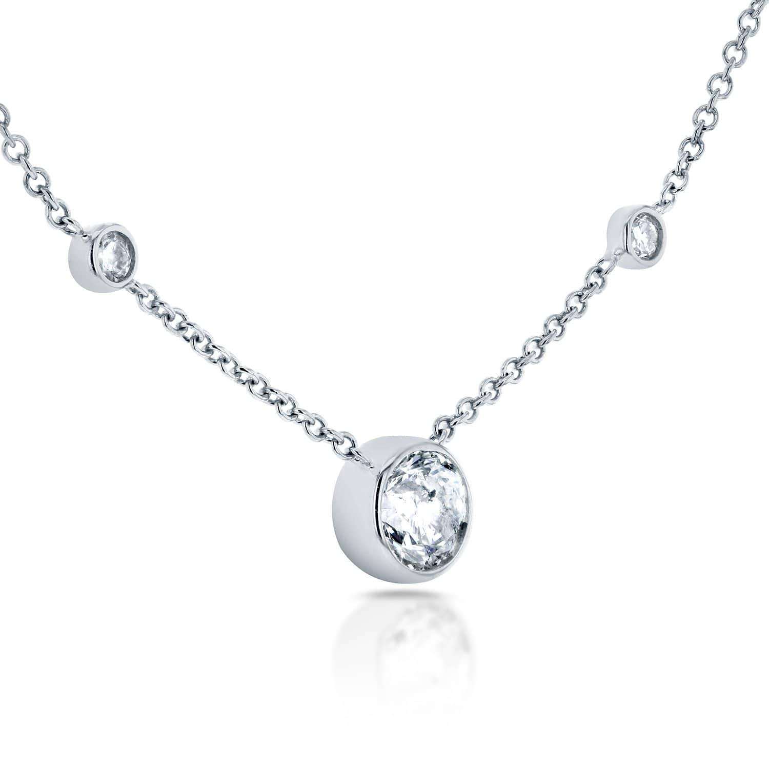 Kobelli 3 Diamond Bezel Necklace 1/3 CTW in 14K White Gold 62145R