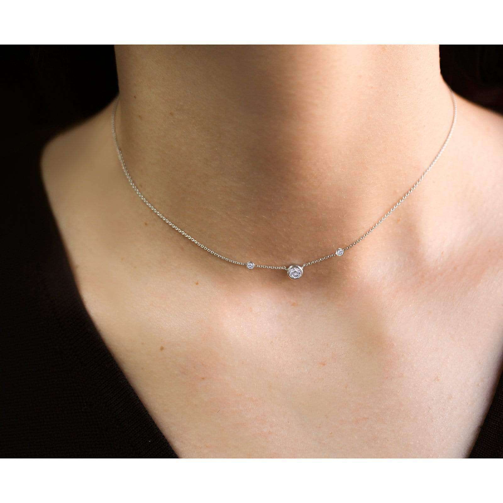 Kobelli 3 Diamond Bezel Necklace 1/3 CTW in 14K White Gold 62145R