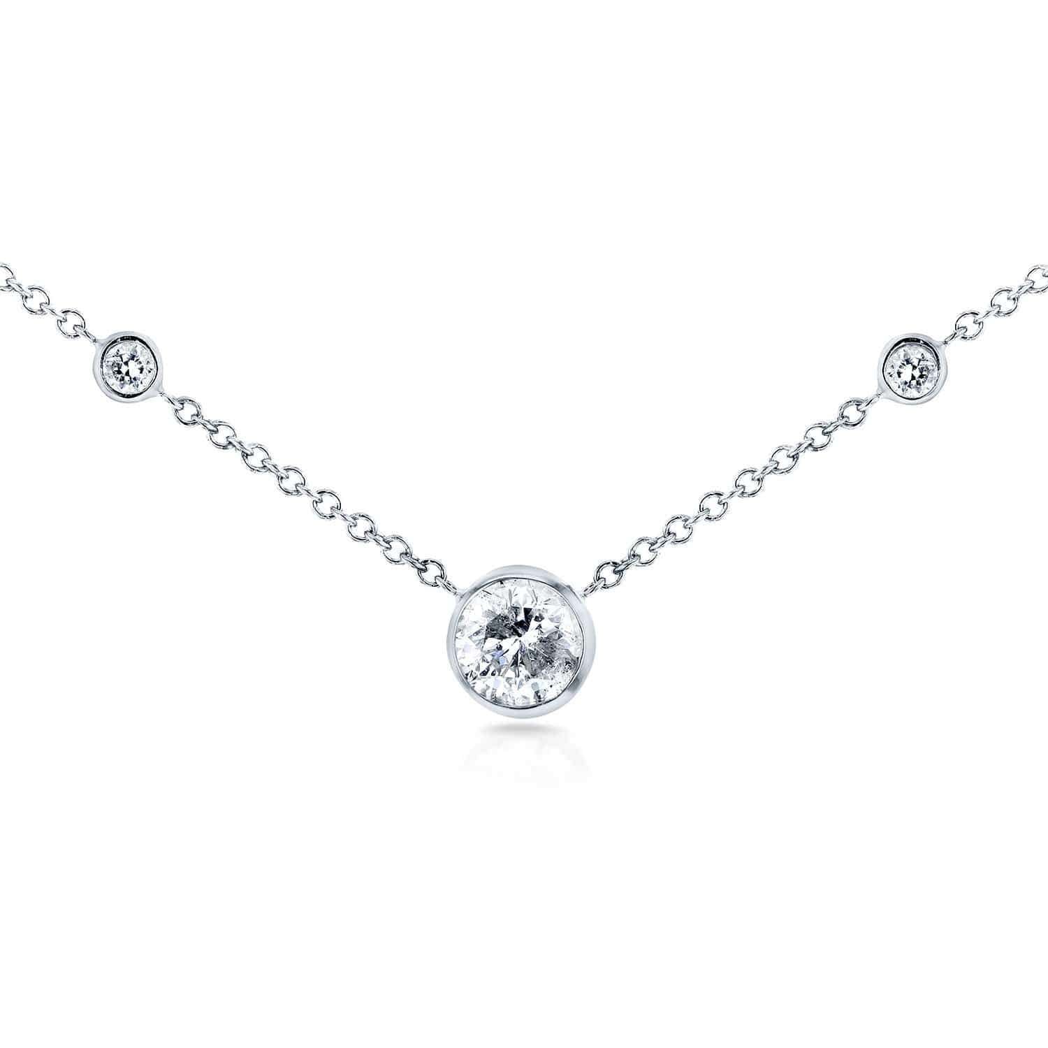 Kobelli 3 Diamond Bezel Necklace 1/3 CTW in 14K White Gold 62145R