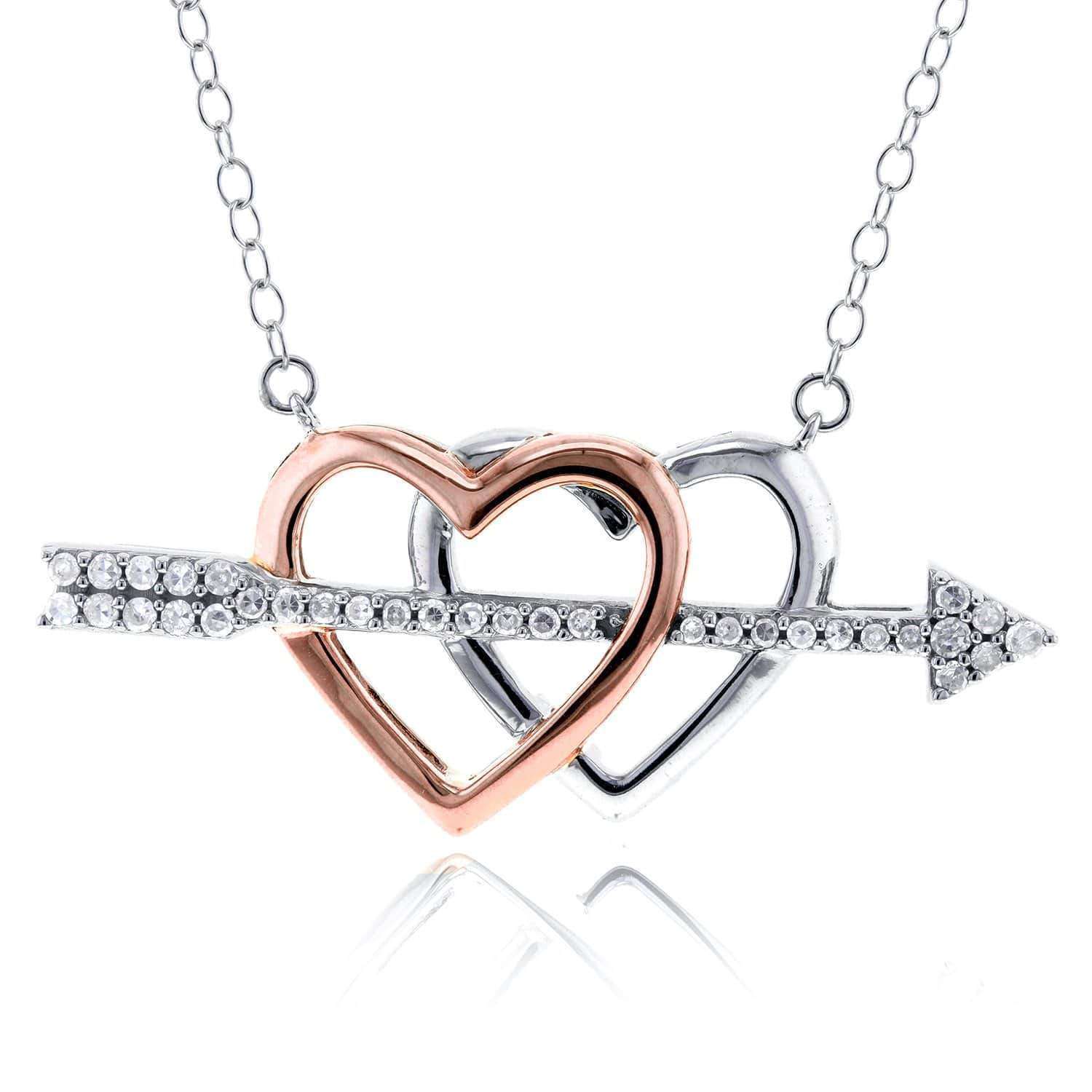 Kobelli Cupids Arrow Double Hearts Diamond Pendant 1/5 Carat (ctw) in 10k Two Tone Gold 62168-WR