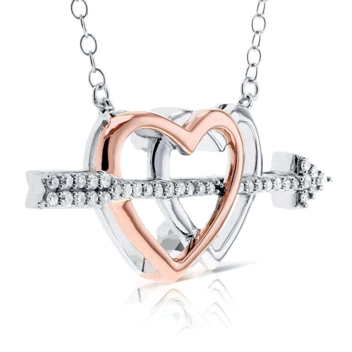 Kobelli Cupids Arrow Double Hearts Diamond Pendant 1/5 Carat (ctw) in 10k Two Tone Gold 62168-WR