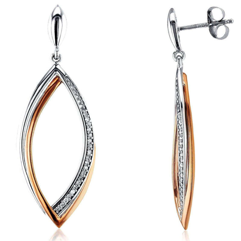 Kobelli Diamond Dangle Leaf Edge Earrings 1/10 CTW in 10K Rose and White Gold 62189-WR
