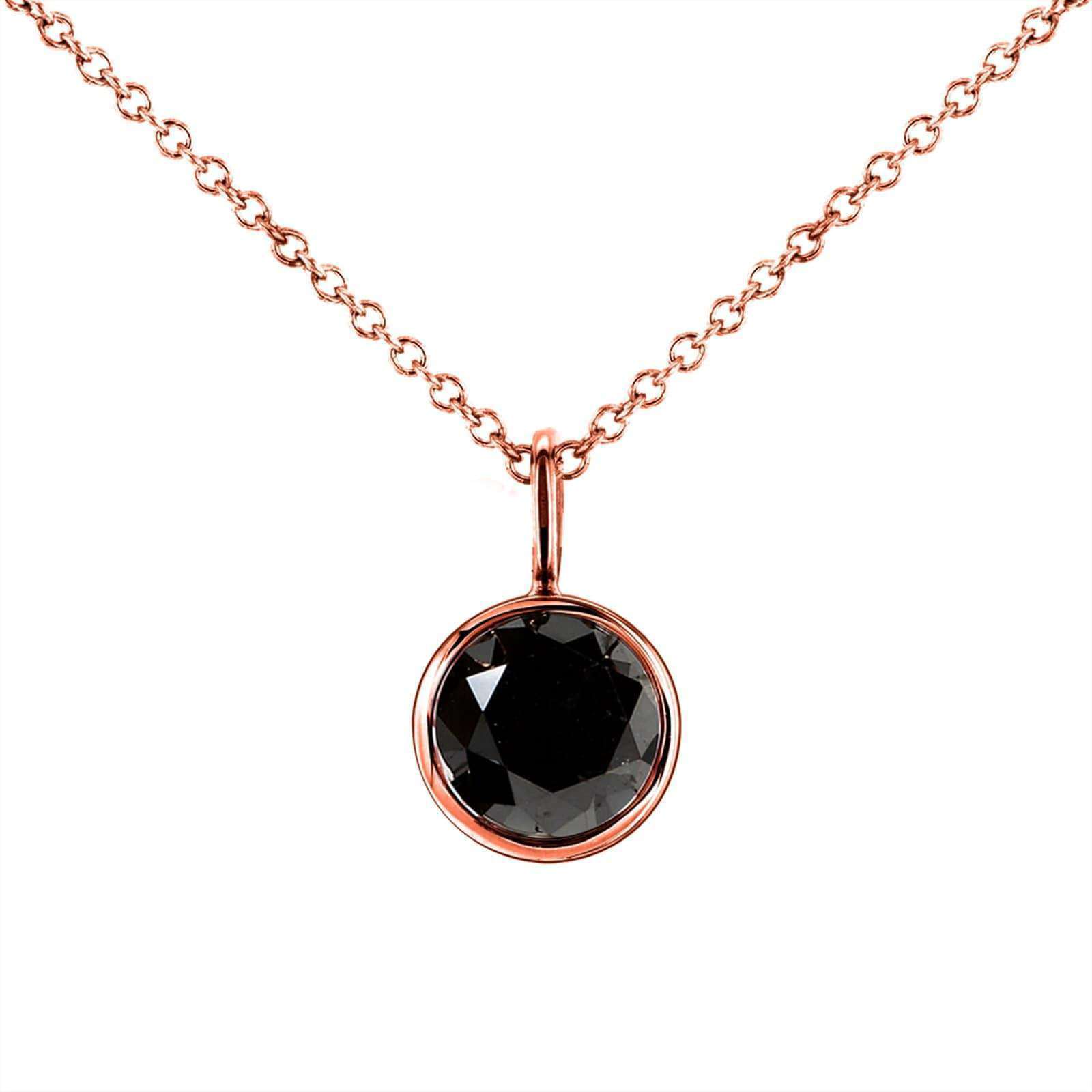 Kobelli Black Diamond Solitaire Bezel Pendant and Detachable Chain 1 CTW in 14K Rose Gold (16" Chain) 62201BK-R