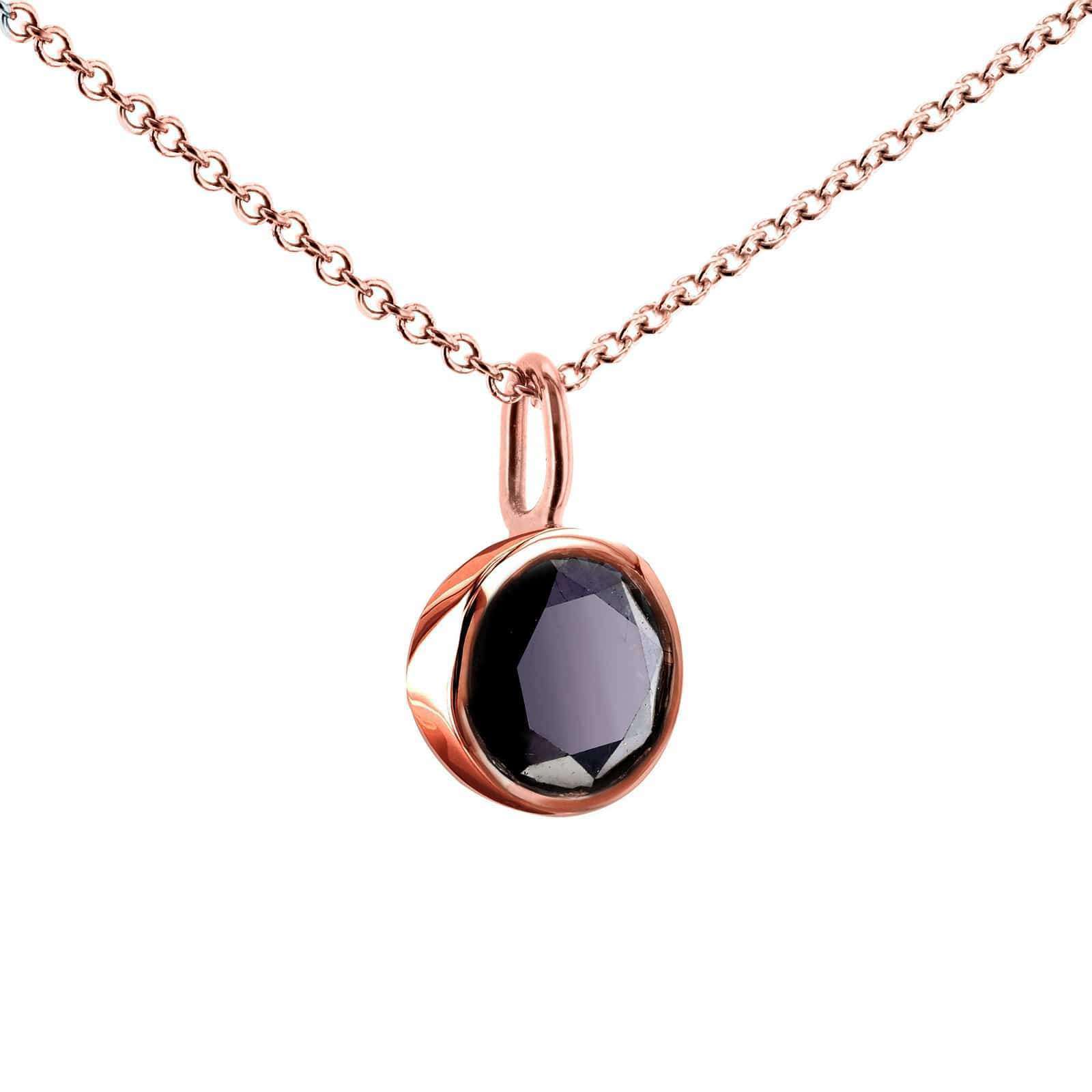 Kobelli Black Diamond Solitaire Bezel Pendant and Detachable Chain 1 CTW in 14K Rose Gold (16" Chain) 62201BK-R