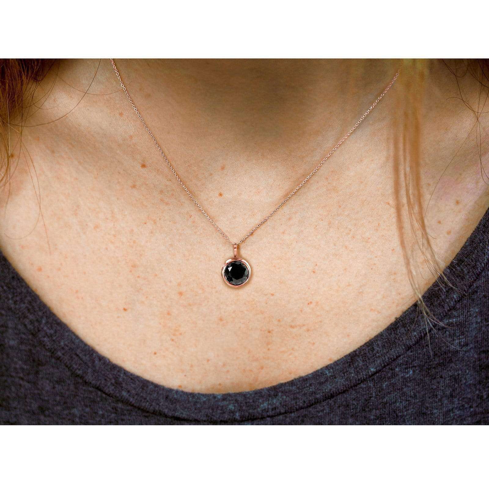 Kobelli Black Diamond Solitaire Bezel Pendant and Detachable Chain 1 CTW in 14K Rose Gold (16" Chain) 62201BK-R