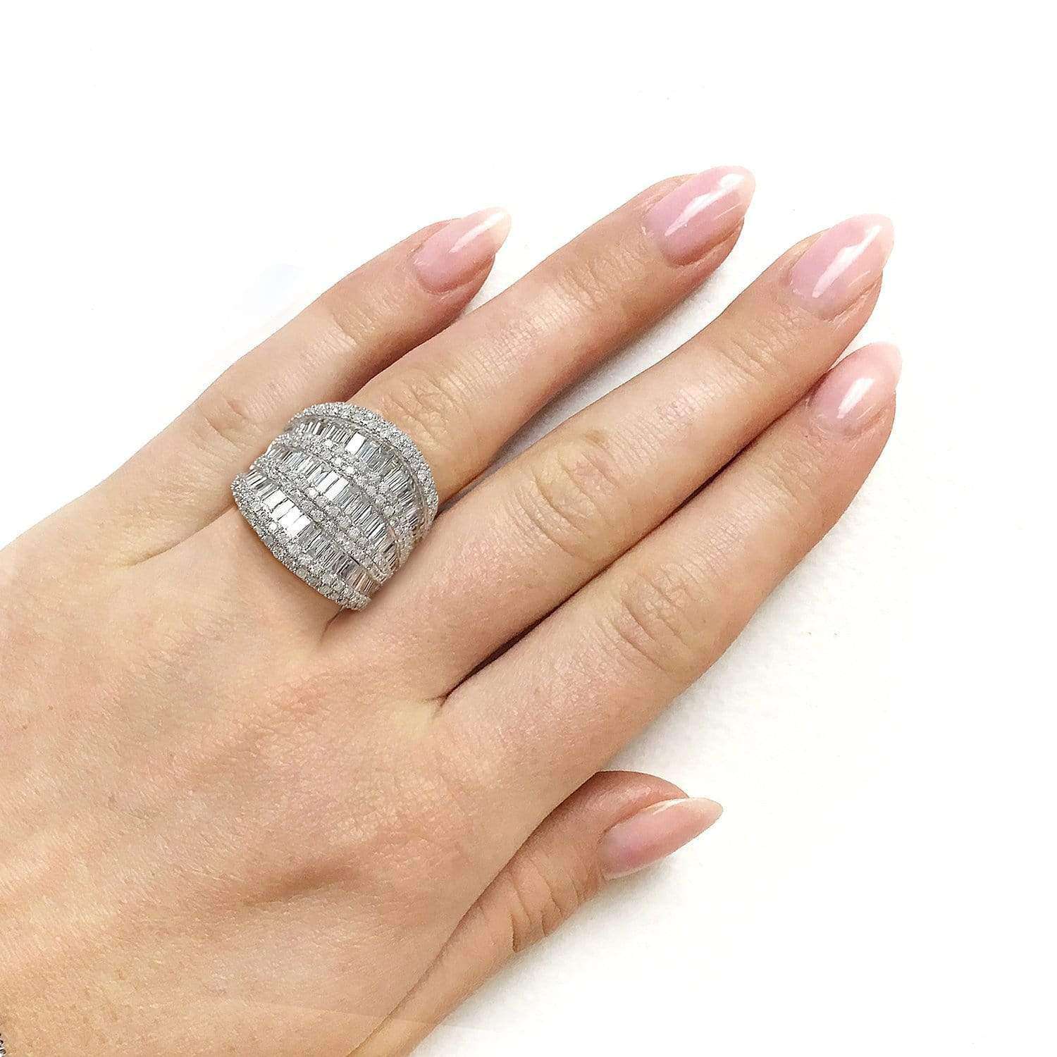 Kobelli Extra Wide Round and Baguette Multi Row Ring 2 1/2 CTW in 10K White Gold