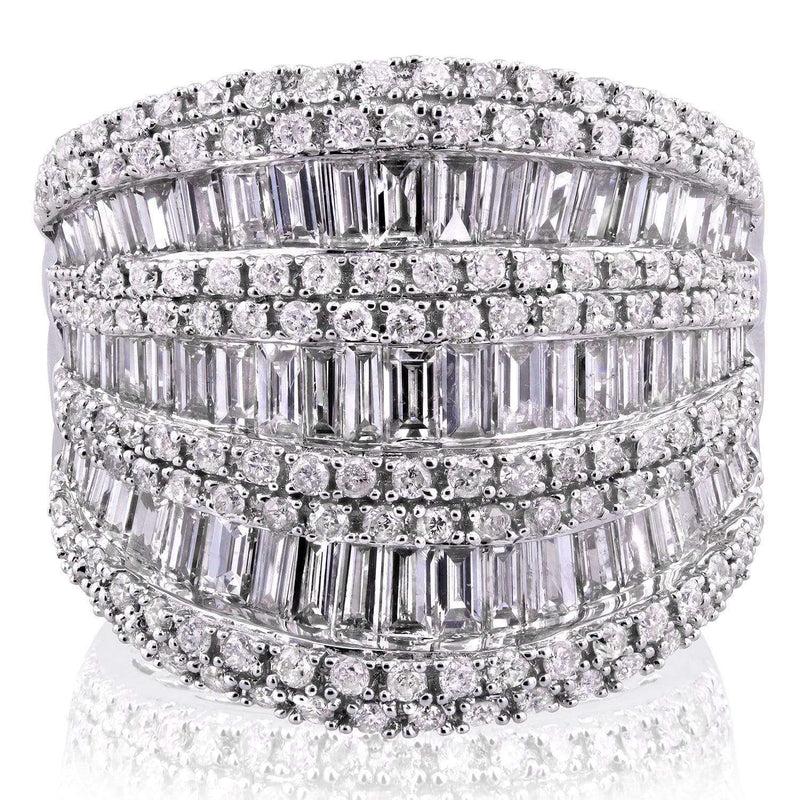 Kobelli Extra Wide Round and Baguette Multi Row Ring 2 1/2 CTW in 10K White Gold