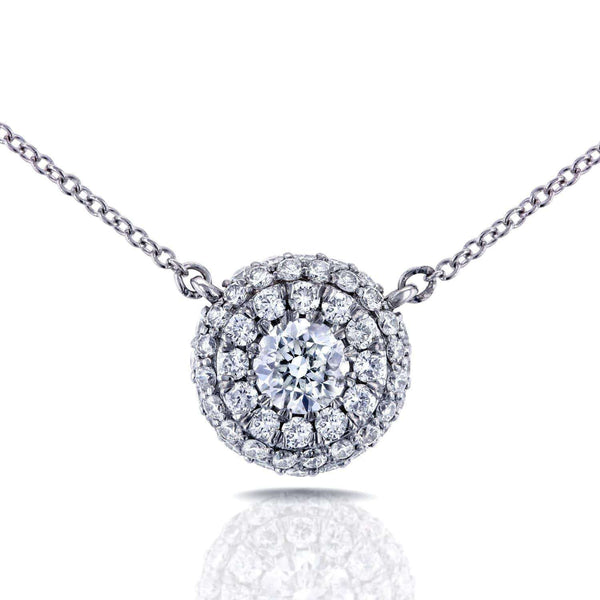 Kobelli Round Diamond Cluster Necklace 7/8 CTW in 14K White Gold (16" Cable Gold Chain) 62235