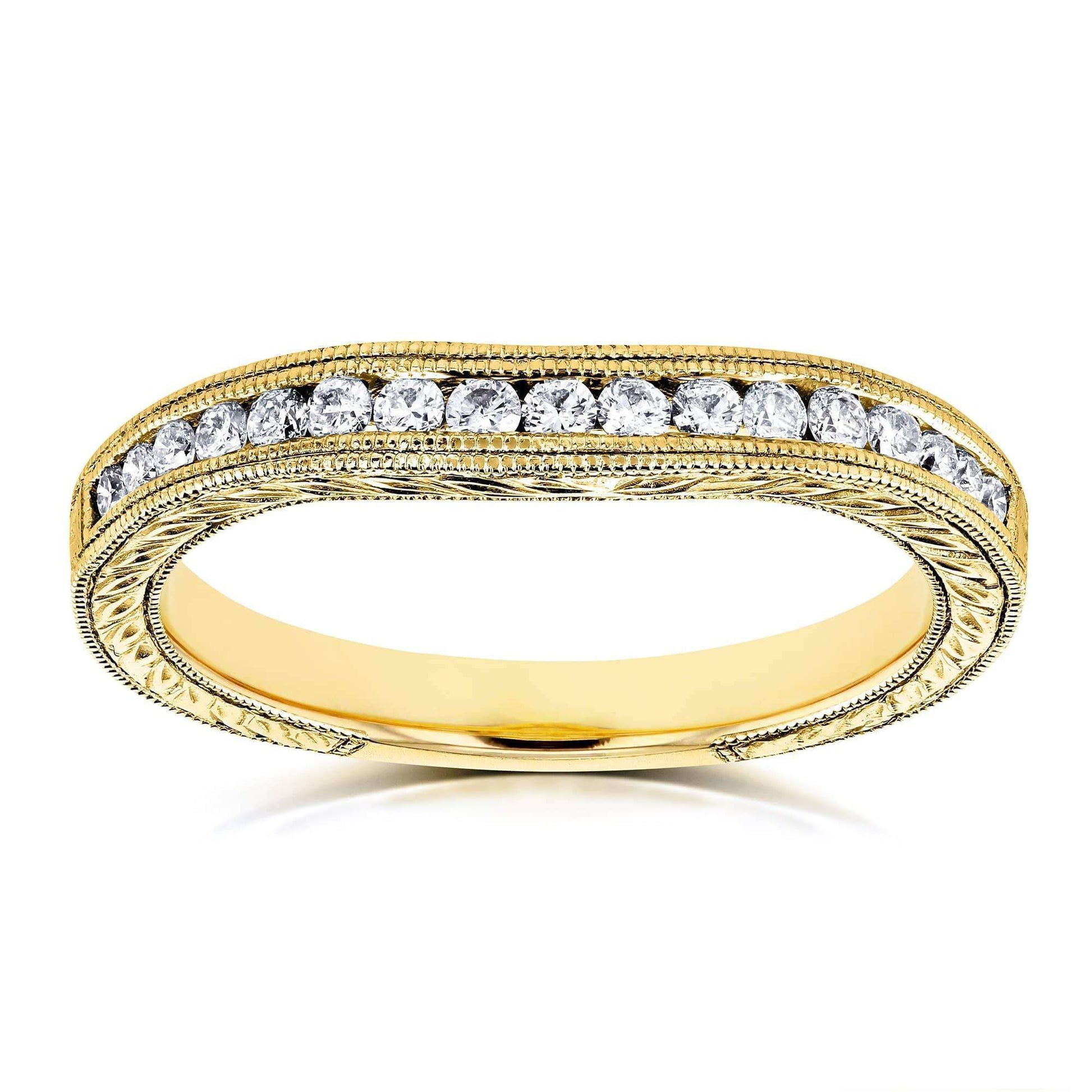 Kobelli Diamond Contoured Wedding Band Vintage Engravings 1/5ct TDW in 14k Yellow Gold