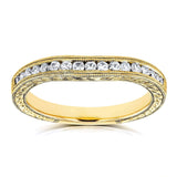 Aliança de casamento com contorno de diamante Kobelli gravuras vintage 1/5 ct TDW em ouro amarelo 14k