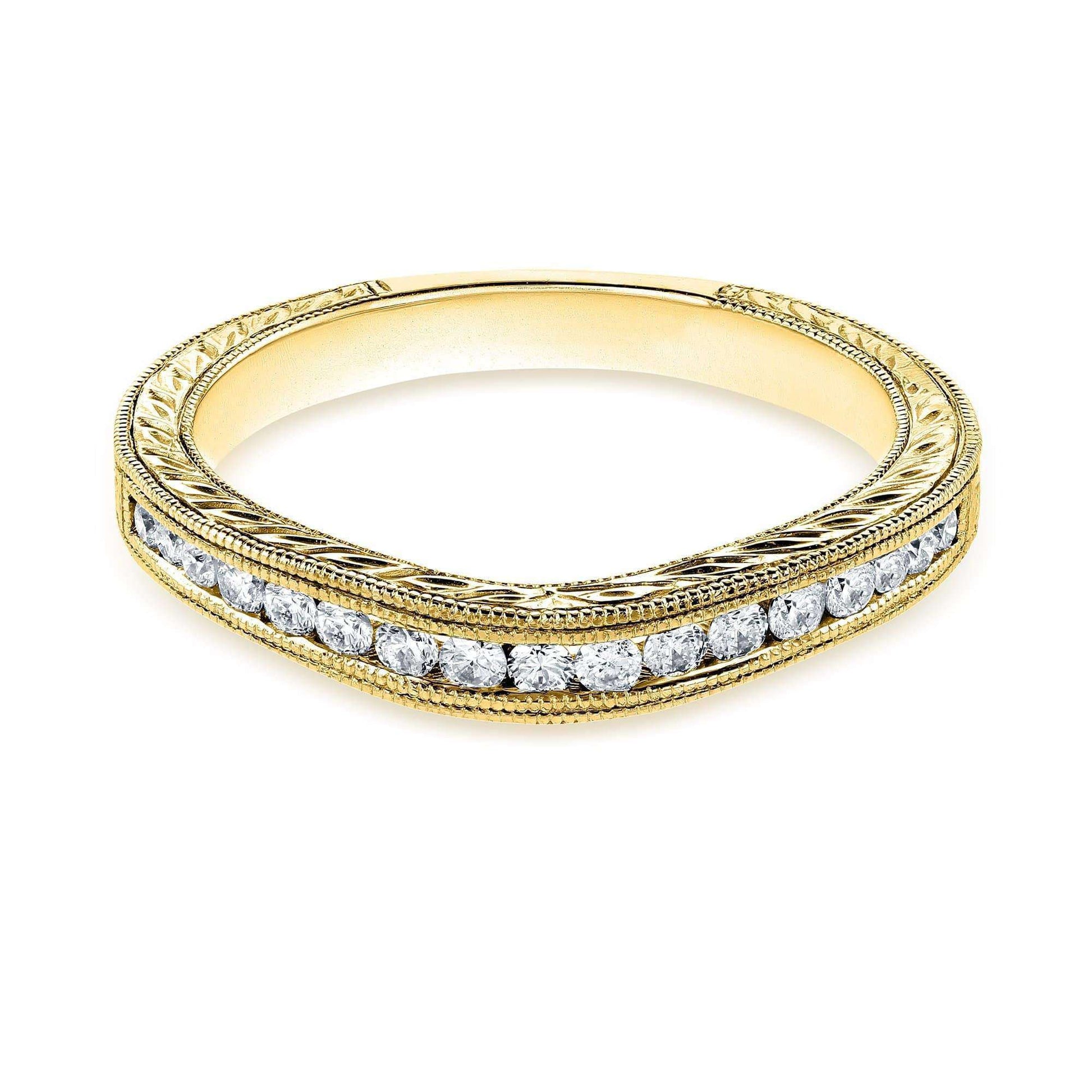 Kobelli Diamond Contoured Wedding Band Vintage Engravings 1/5ct TDW in 14k Yellow Gold
