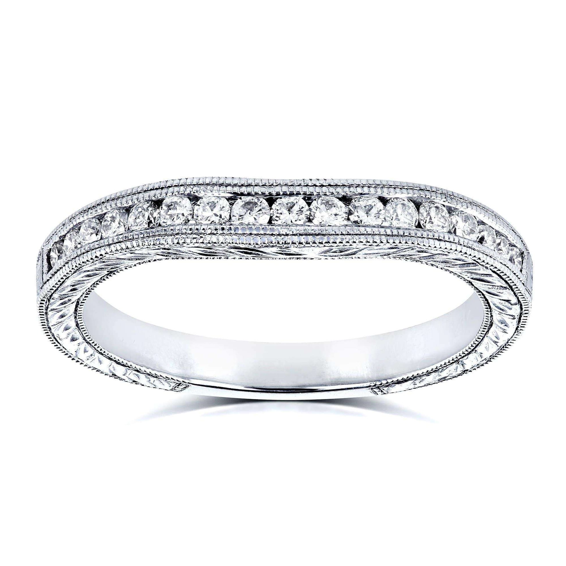 Kobelli Diamond Contoured Wedding Band Vintage Engravings 1/5ct TDW in 14k White Gold