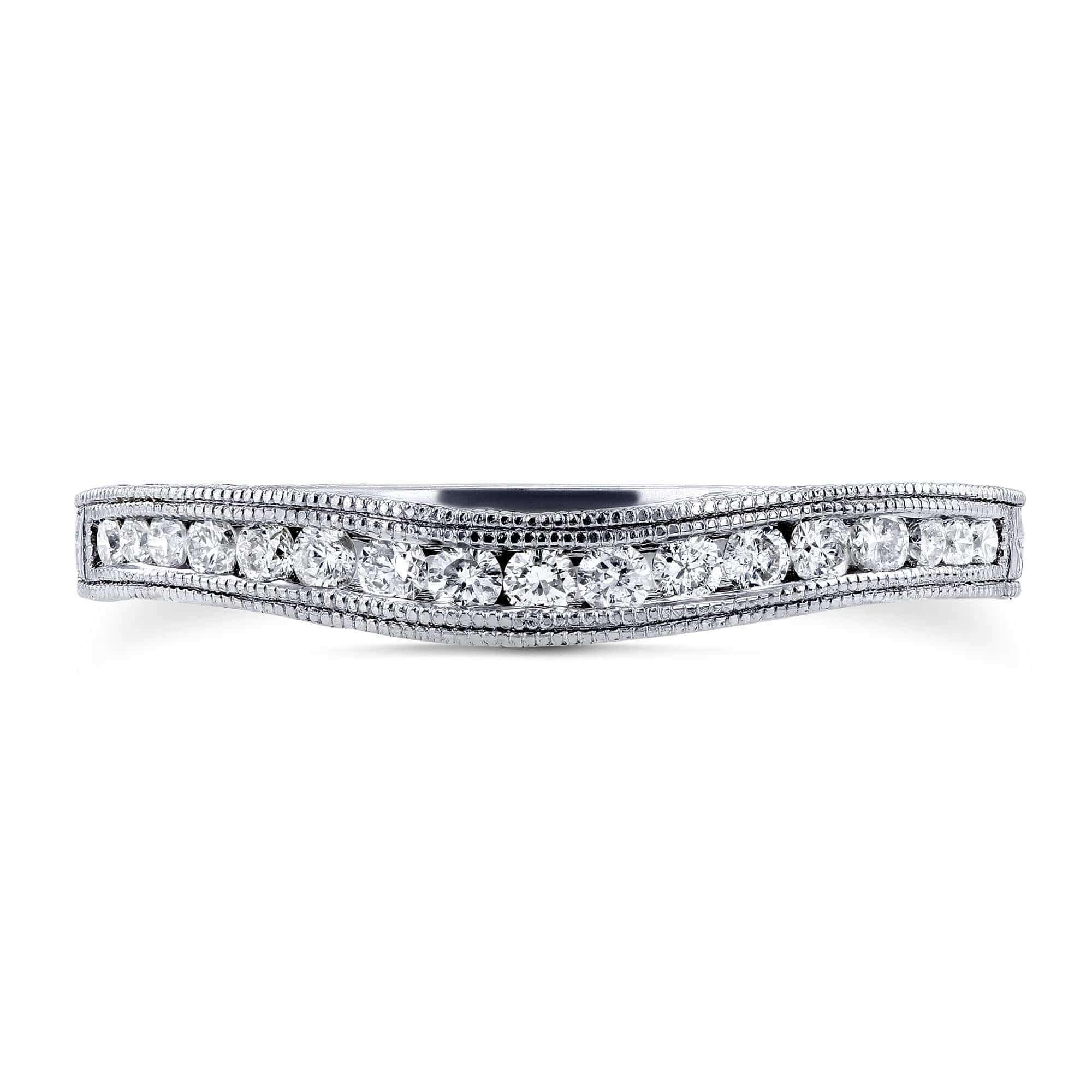 Kobelli Diamond Contoured Wedding Band Vintage Engravings 1/5ct TDW in 14k White Gold