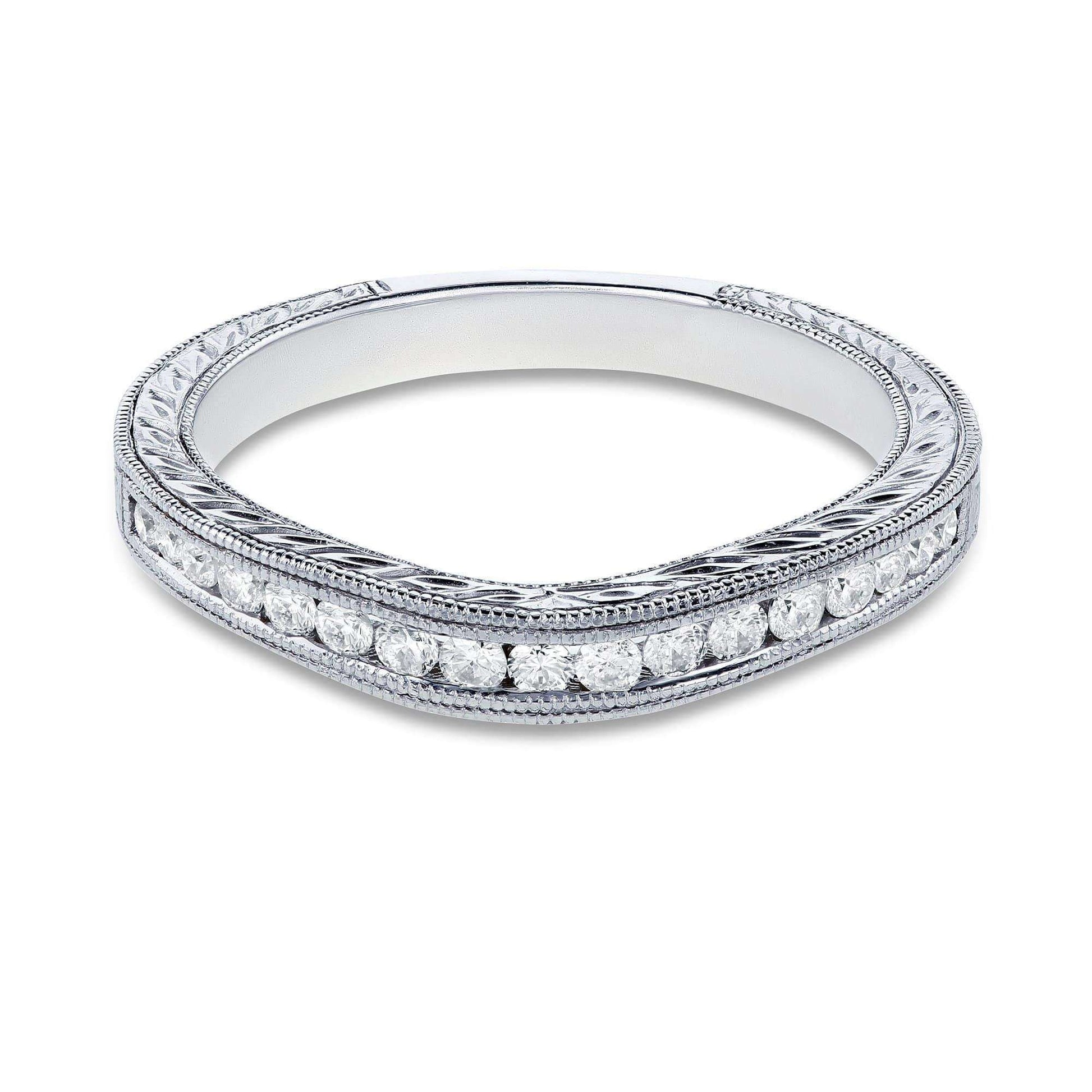 Kobelli Diamond Contoured Wedding Band Vintage Engravings 1/5ct TDW in 14k White Gold