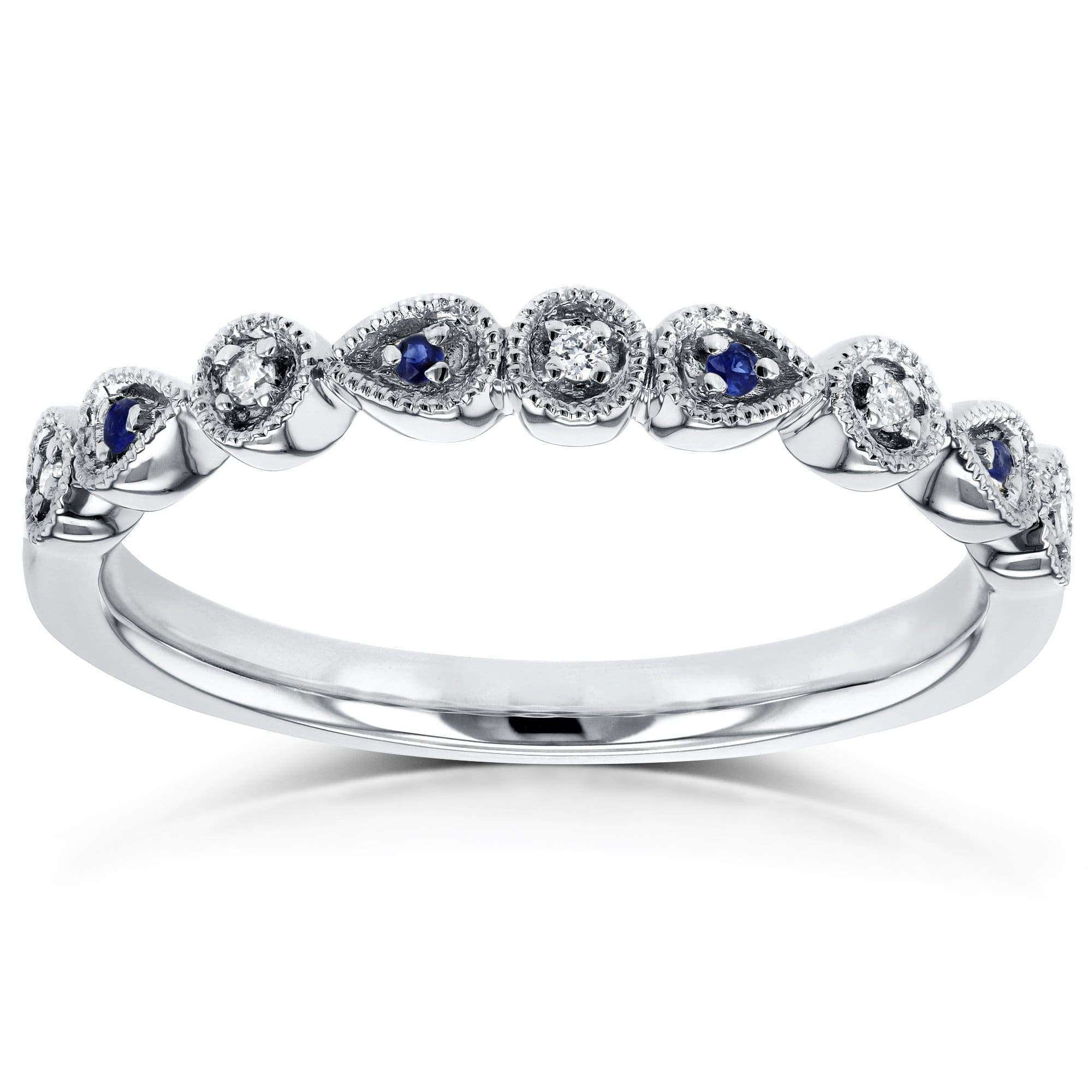 Kobelli Diamond and Sapphire Accented Milgrain Ring in 10k White Gold