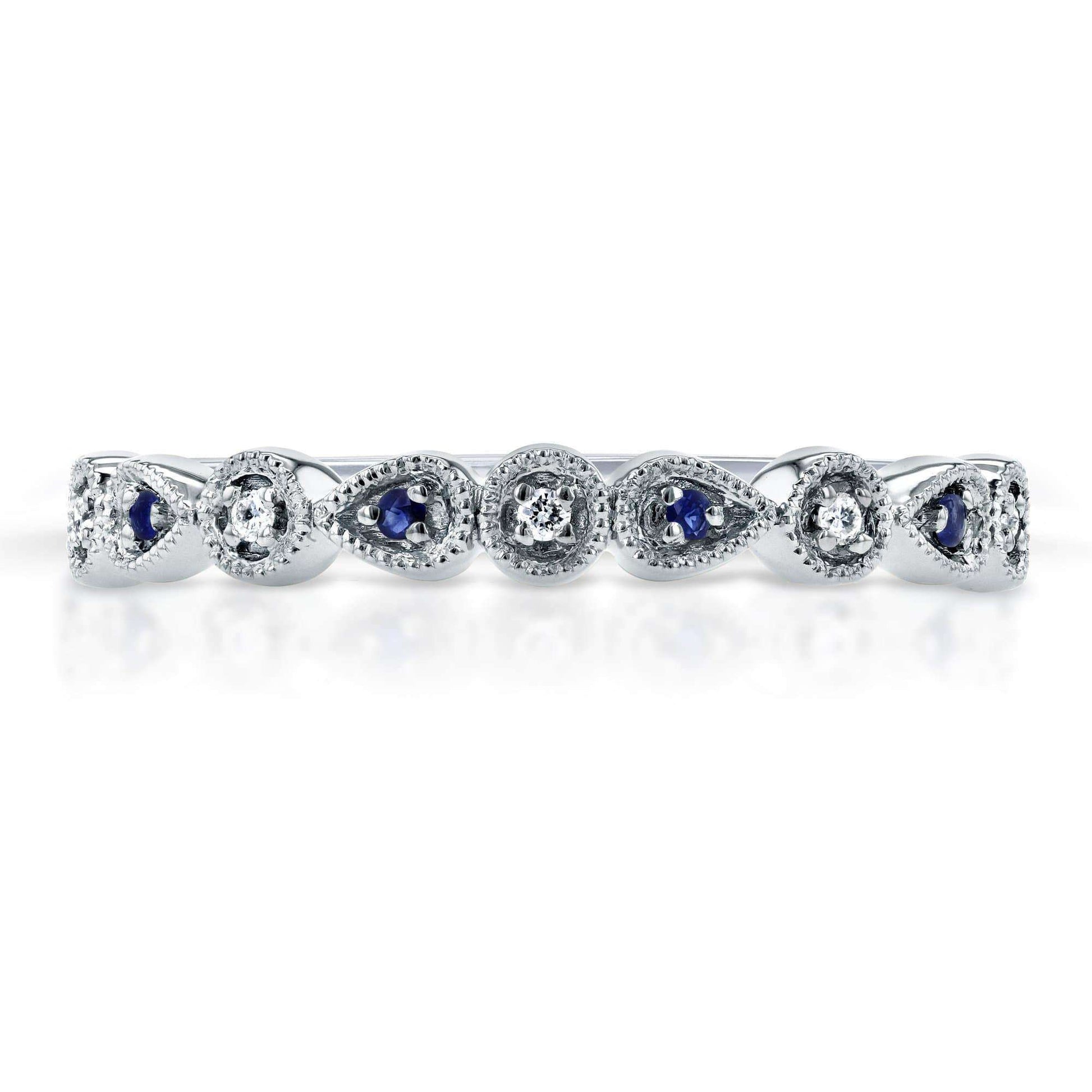 Kobelli Diamond and Sapphire Accented Milgrain Ring in 10k White Gold