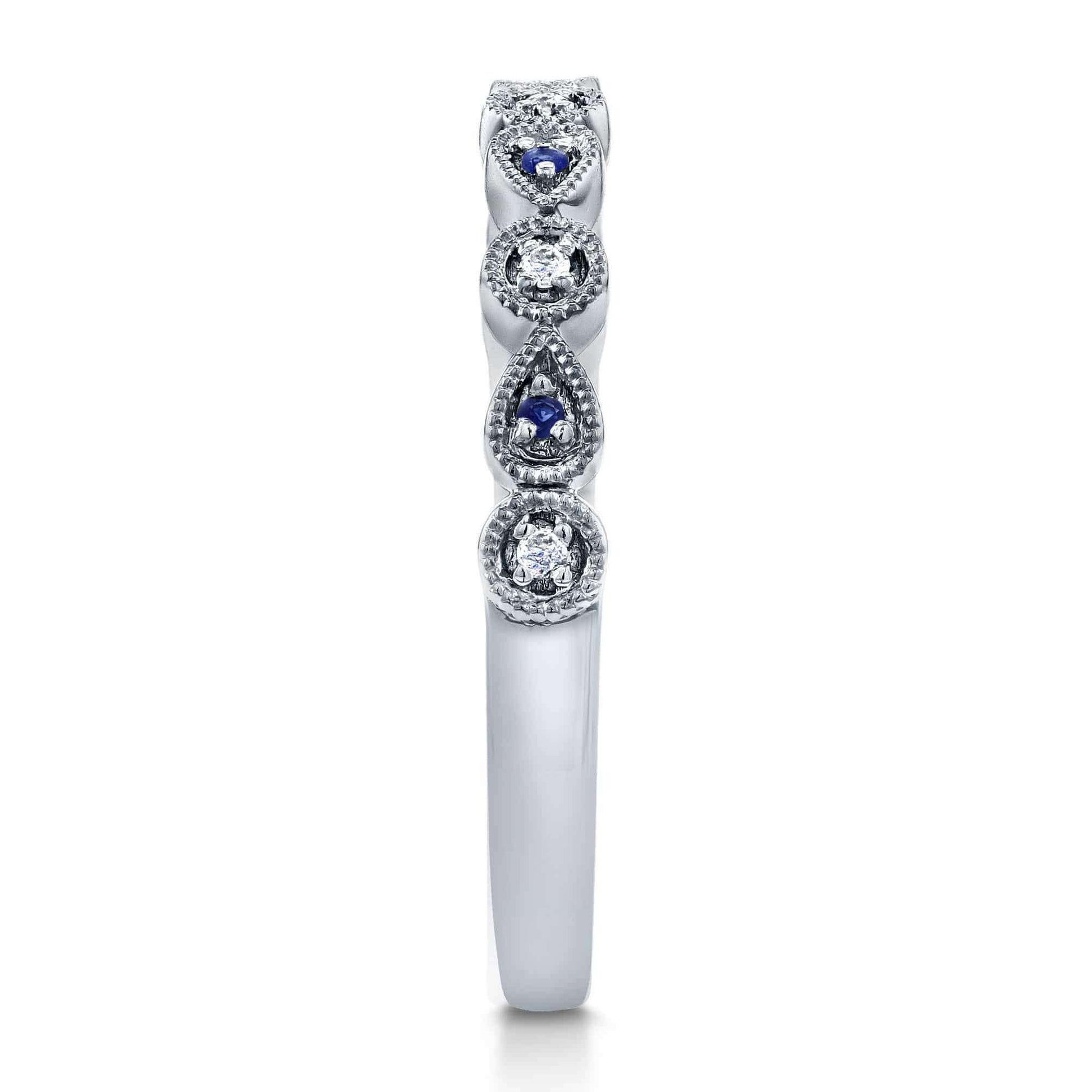 Kobelli Diamond and Sapphire Accented Milgrain Ring in 10k White Gold