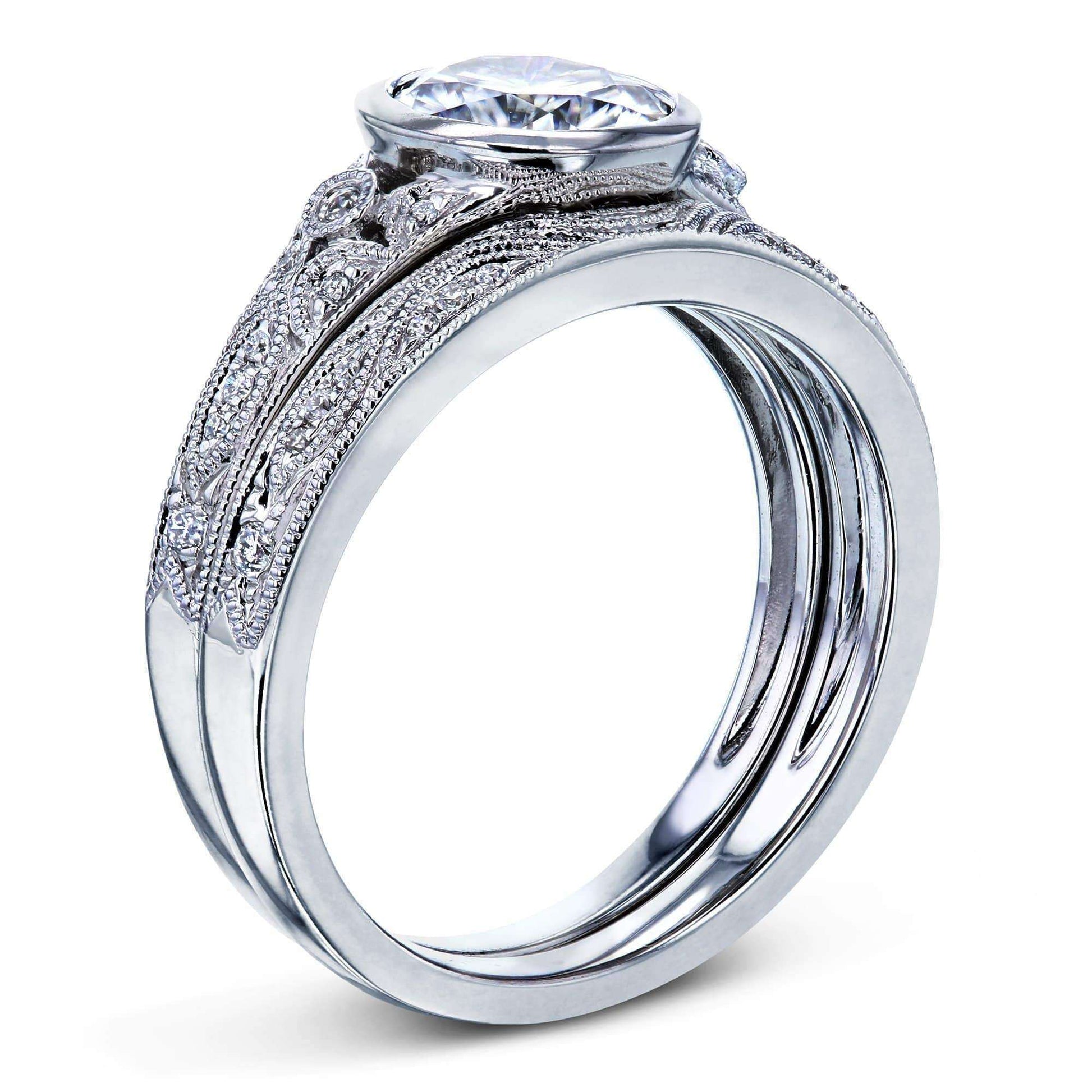 Kobelli Bezel Moissanite Low Setting Vintage Bridal Set