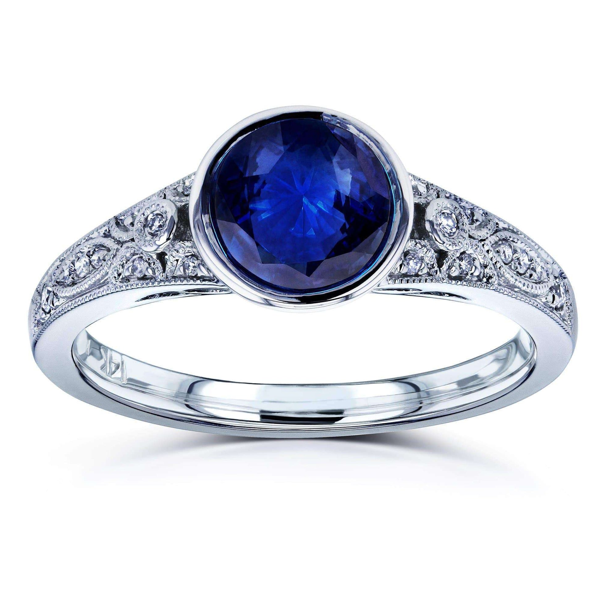 Kobelli Best Selling Vintage Engagement Ring - Blue Sapphire with Natural Diamonds