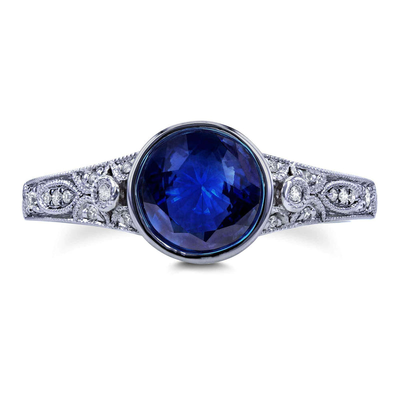 Kobelli Best Selling Vintage Engagement Ring - Blue Sapphire with Natural Diamonds