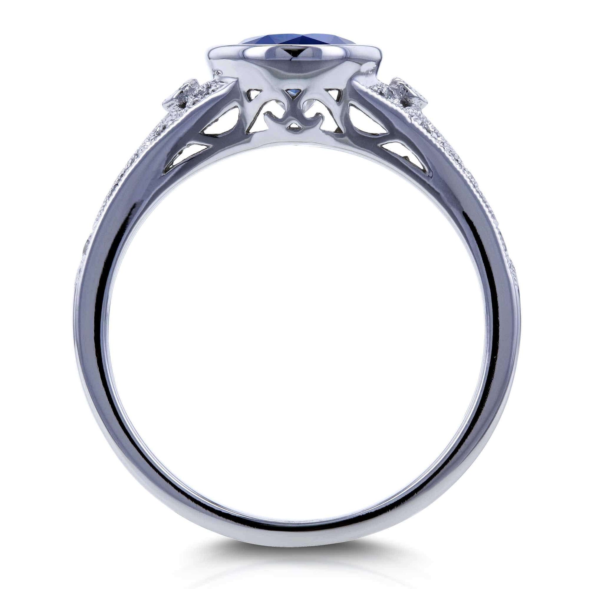 Kobelli Best Selling Vintage Engagement Ring - Blue Sapphire with Natural Diamonds