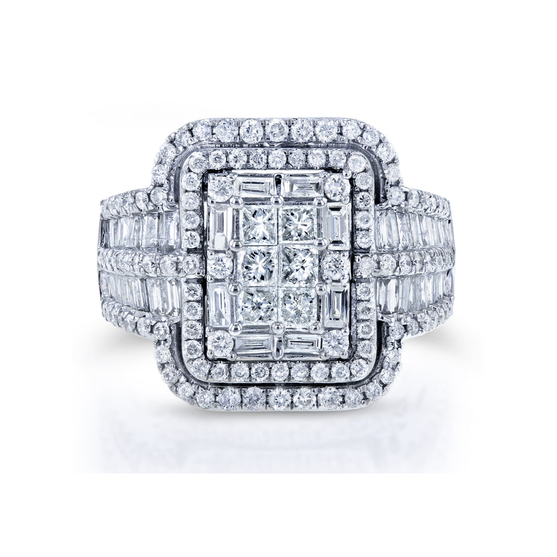 Verlobungsring mit mehreren Diamanten und rechteckigem Rahmen (2 Karat)