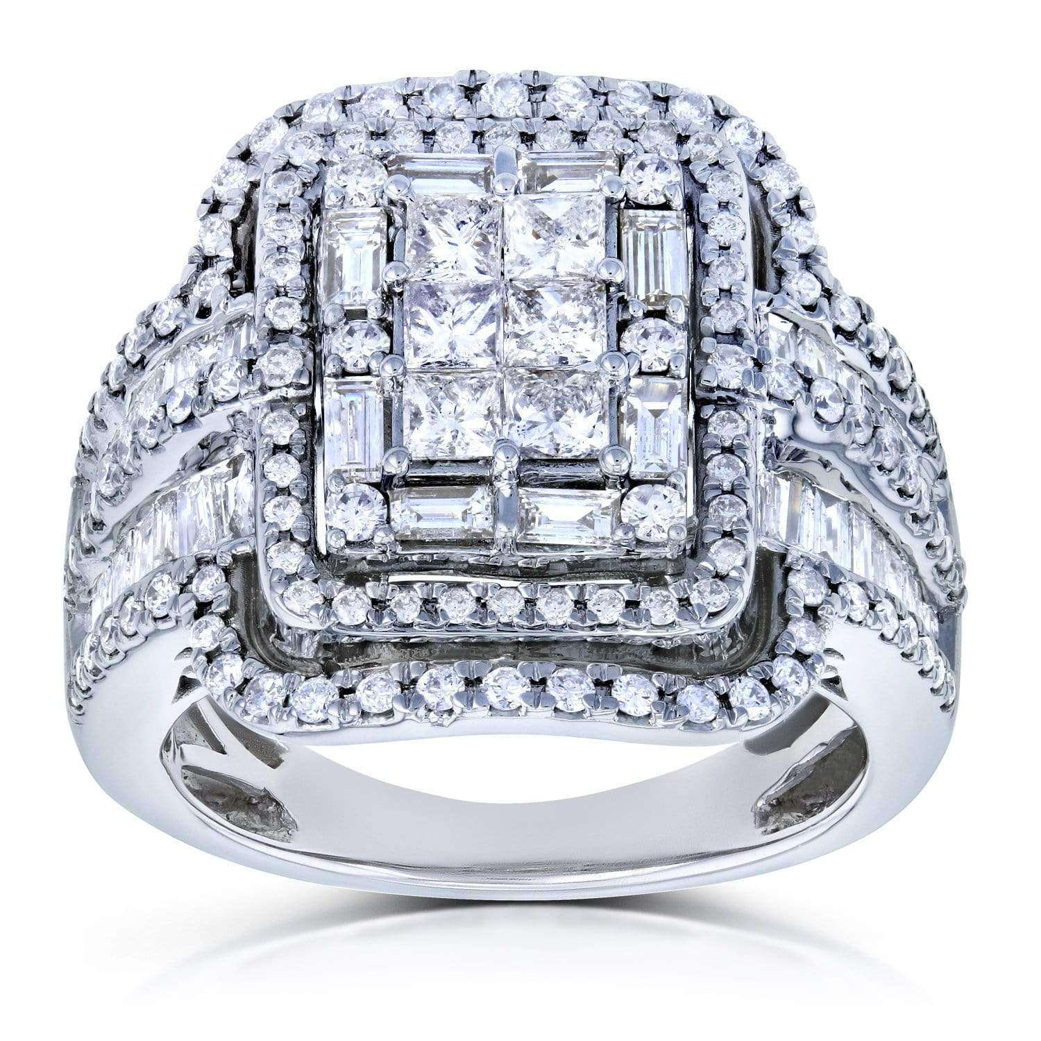 Kobelli Diamond Cluster Rectangular Frame Engagement Ring 2 CTW in 14k White Gold