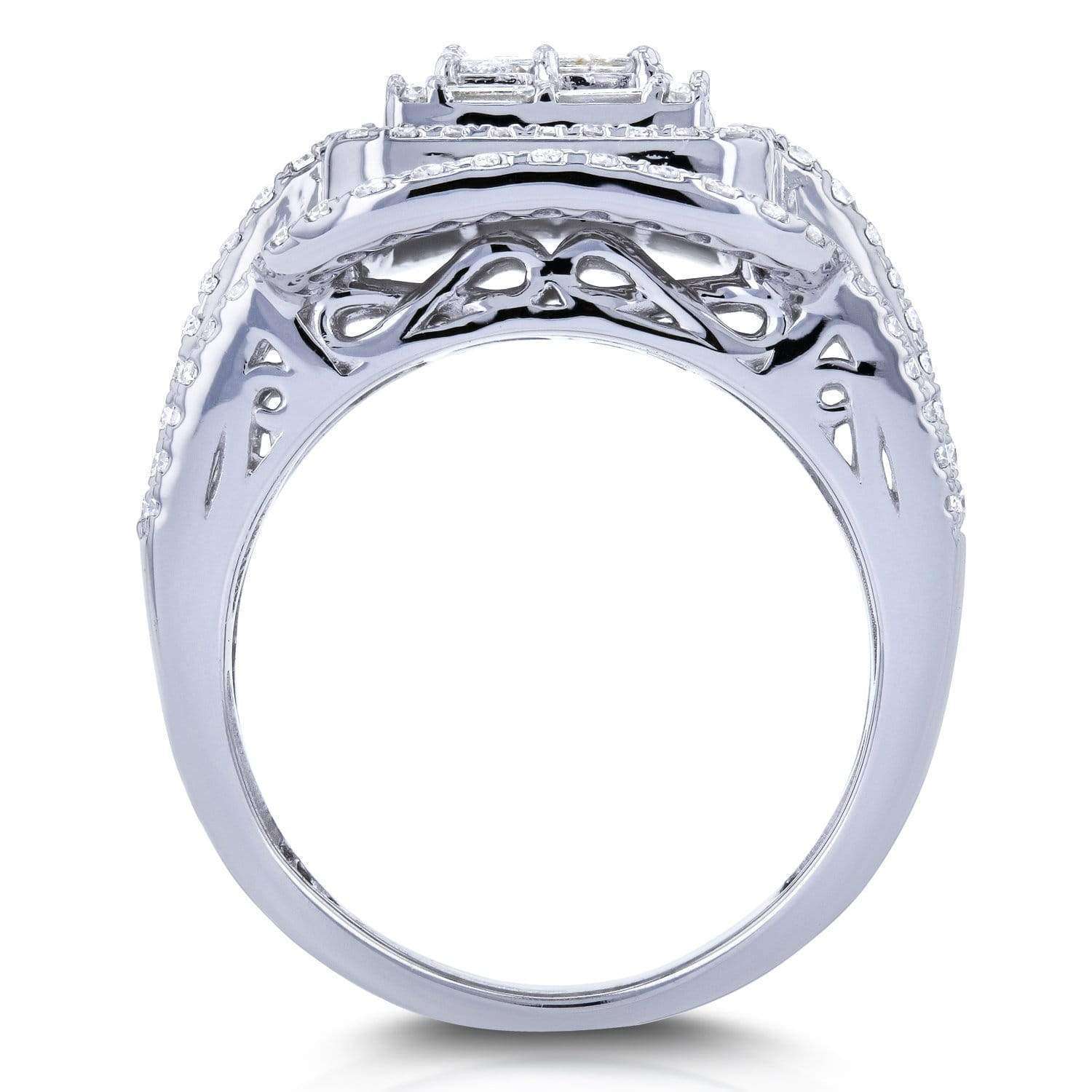 Kobelli Diamond Cluster Rectangular Frame Engagement Ring 2 CTW in 14k White Gold