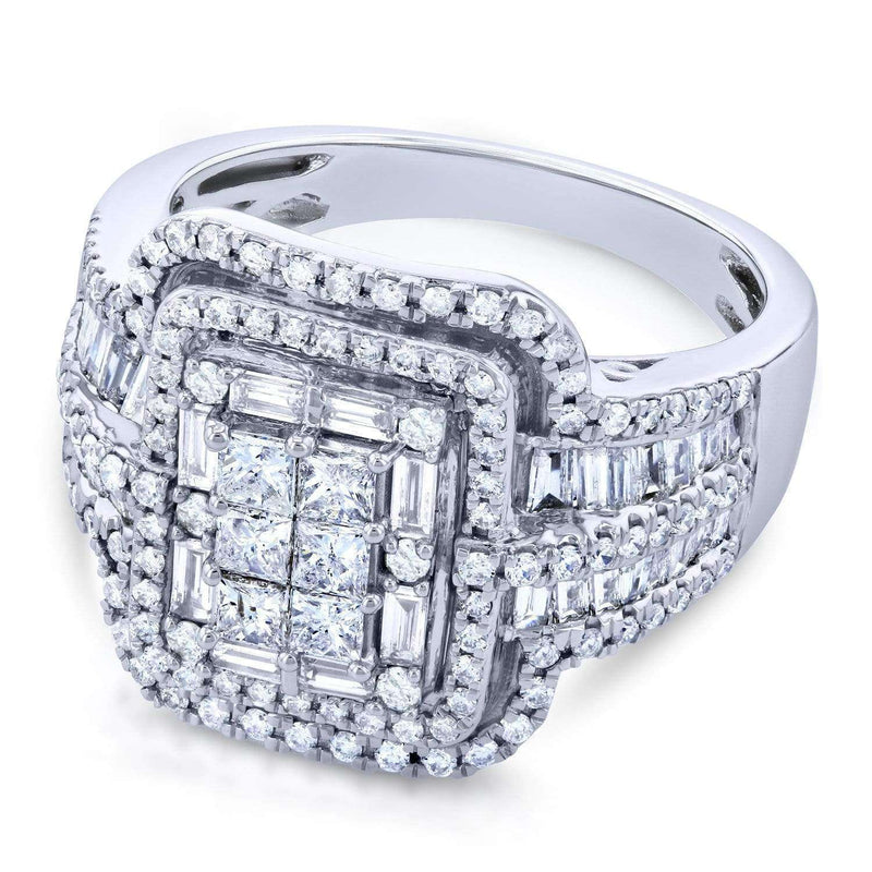 Kobelli Diamond Cluster Rectangular Frame Engagement Ring 2 CTW in 14k White Gold