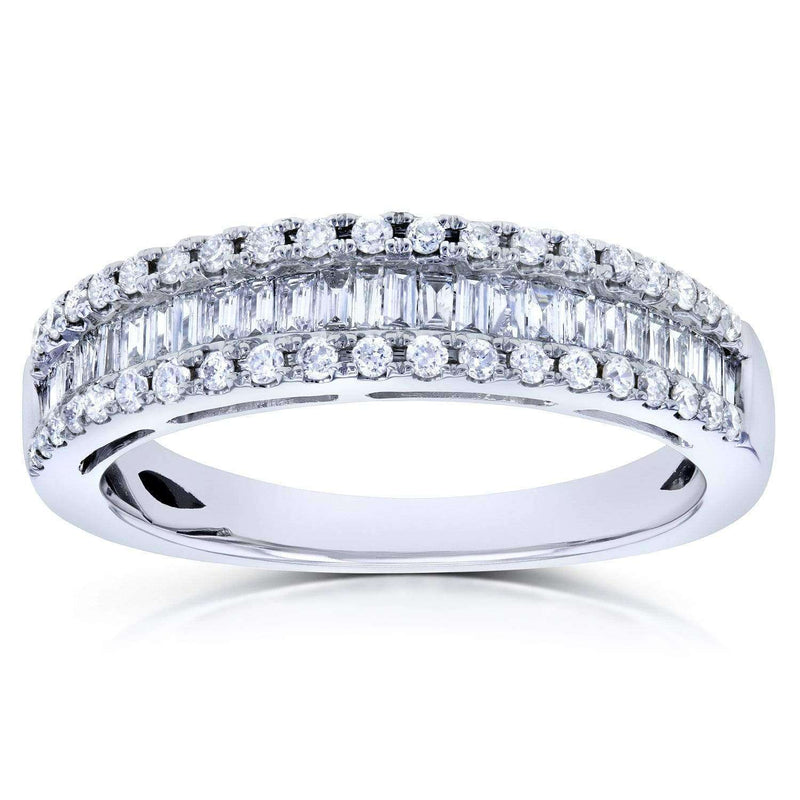 Kobelli Baguette and Round Diamond Wedding Ring 1/2 CTW in 14K White Gold