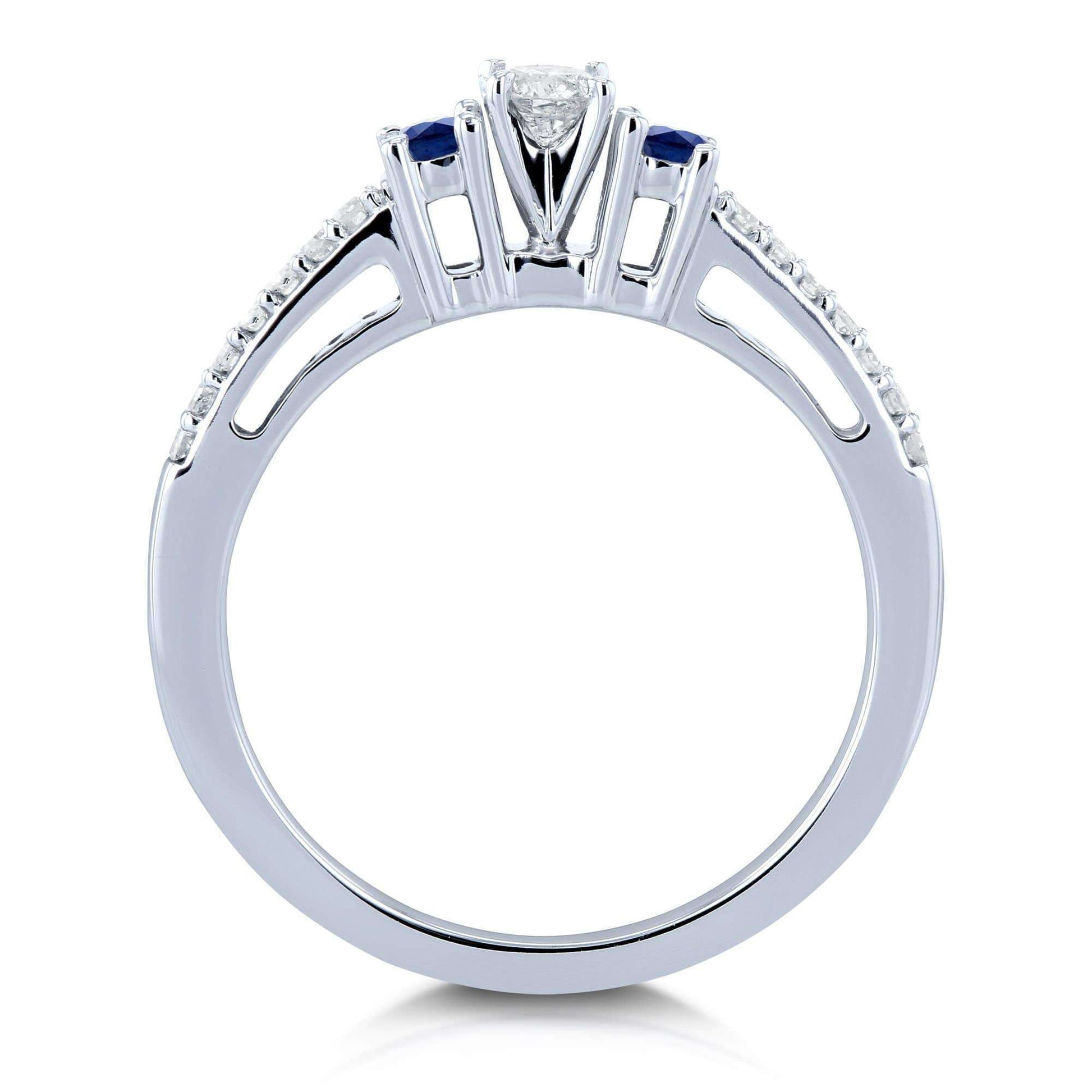 Kobelli Three Stone Round Diamond and Sapphire Engagement Ring 1/4 Carat TW in 10k White Gold