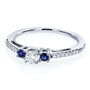 Kobelli Three Stone Round Diamond and Sapphire Engagement Ring 1/4 Carat TW in 10k White Gold