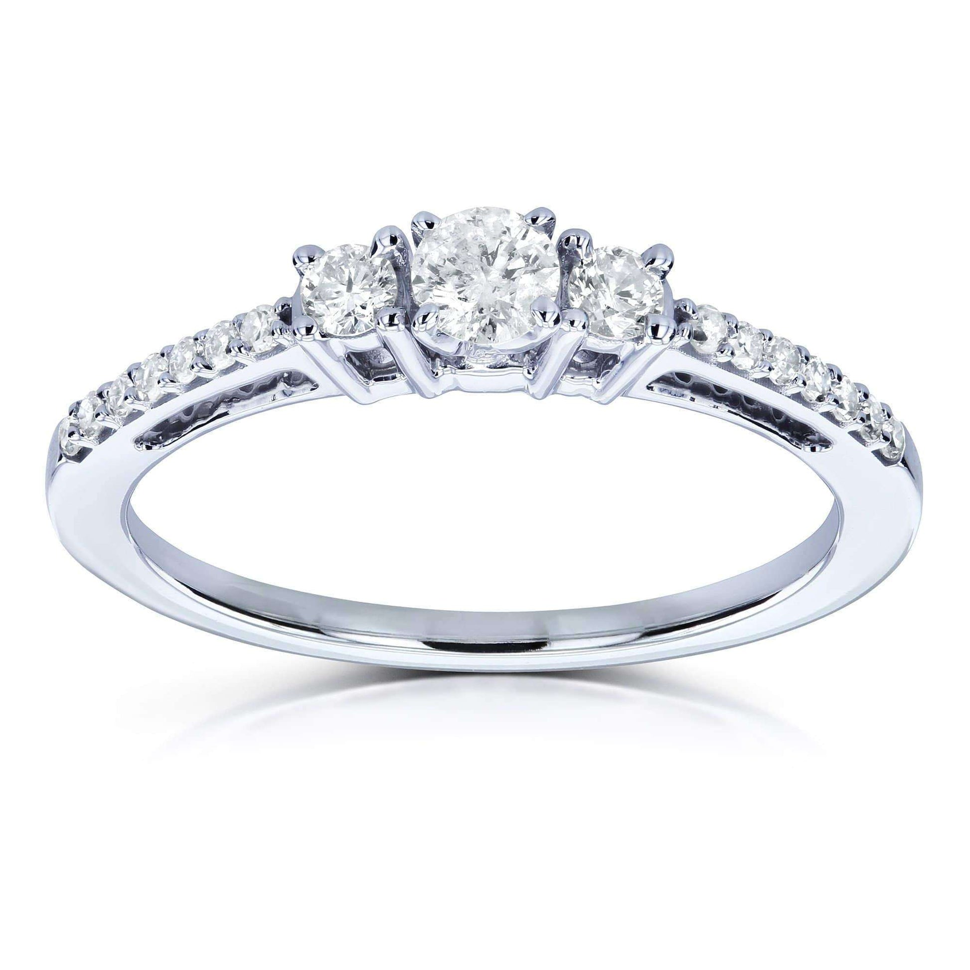 Kobelli Three Stone Round Diamond Engagement Ring 1/4 Carat TW in 10k White Gold