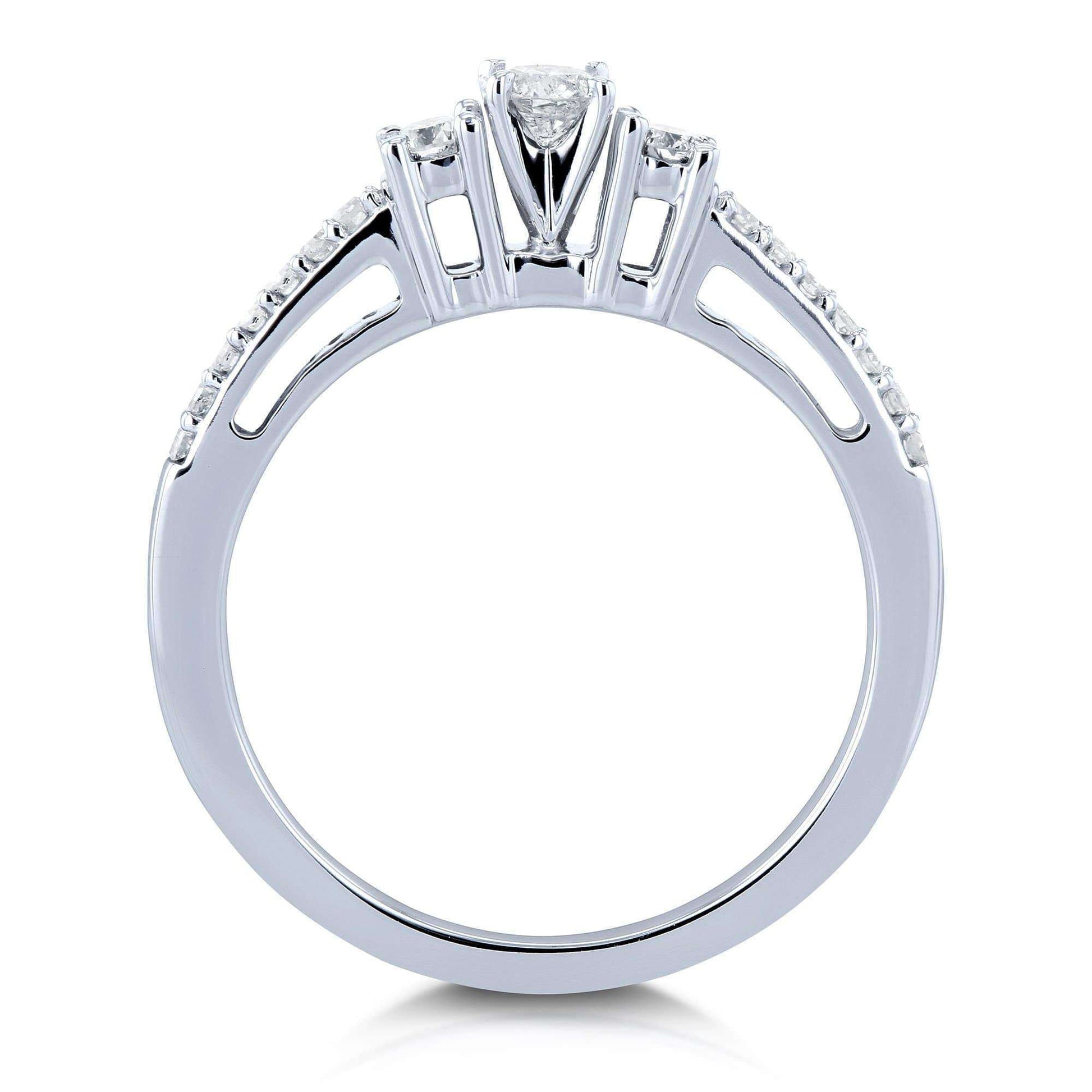Kobelli Three Stone Round Diamond Engagement Ring 1/4 Carat TW in 10k White Gold